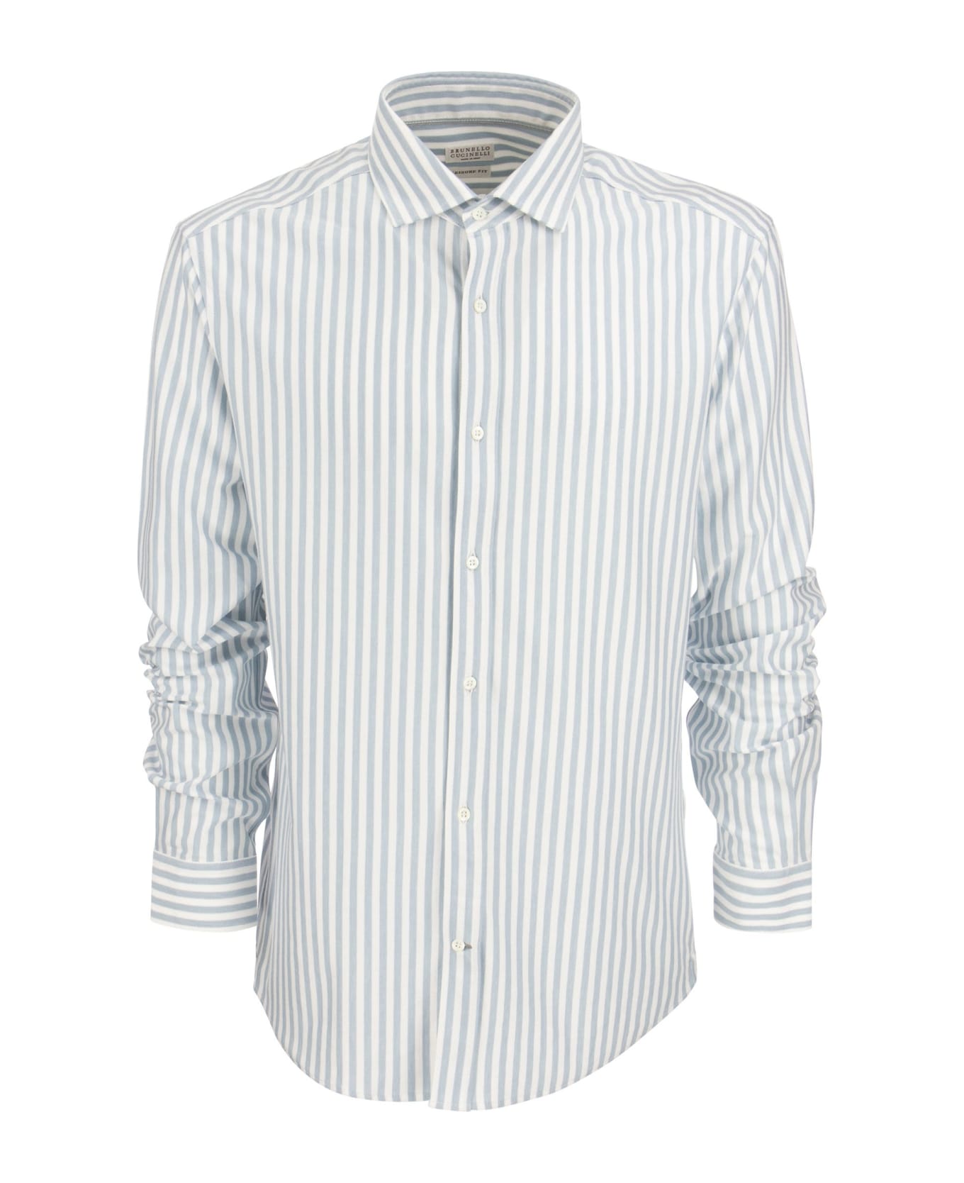 Brunello Cucinelli Slim Fit Striped Panama Shirt With French Collar - White/light Blue