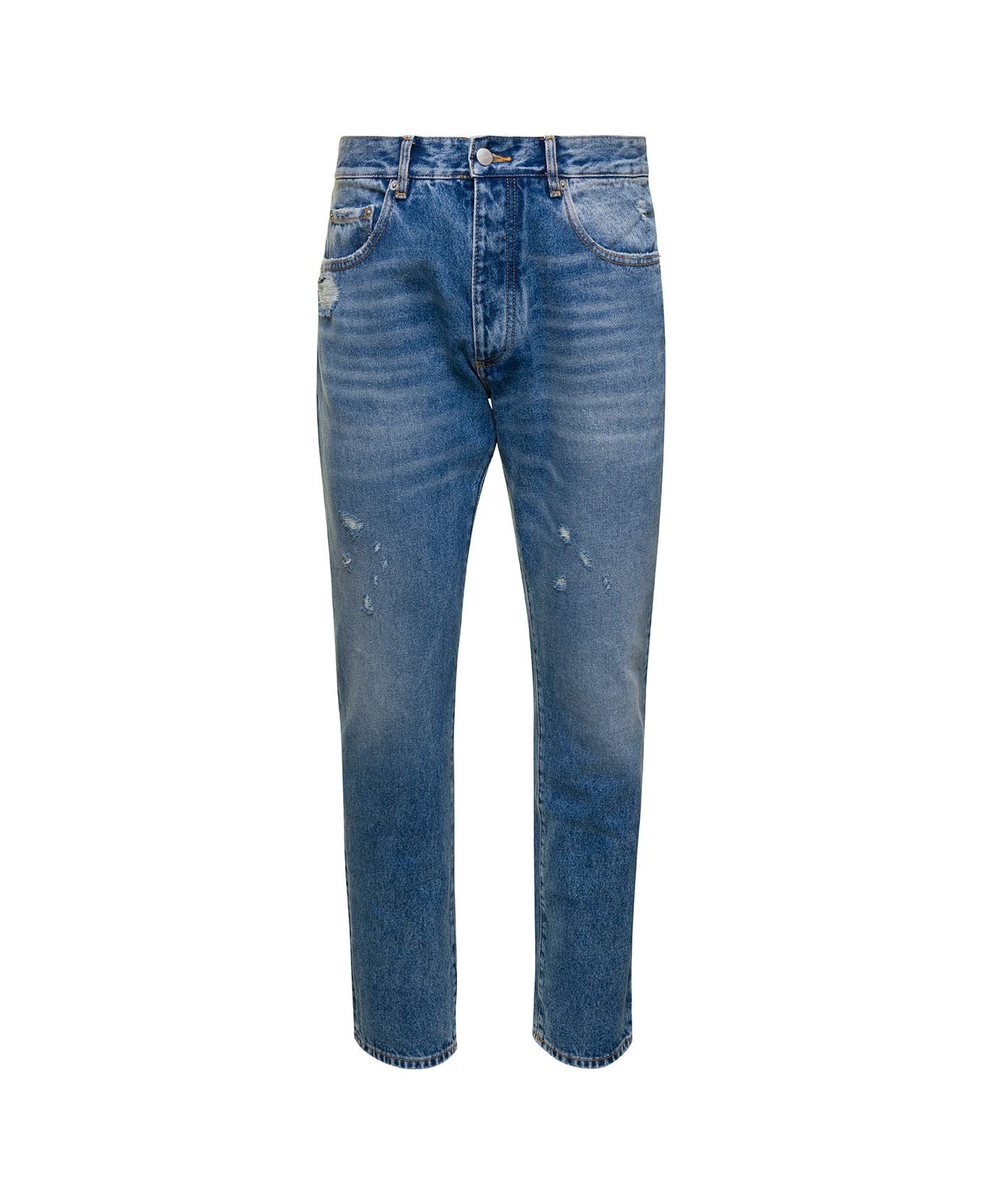 Icon Denim 'kanye' Blue Five-pocket Jeans With Logo Patch In Cotton Denim Man - Blu