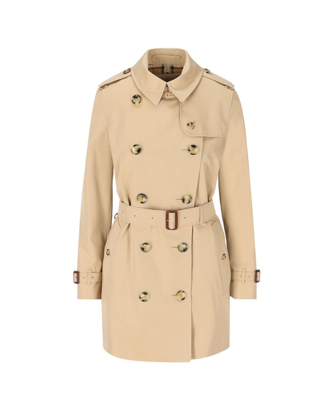 Burberry Double Breasted Belted-waist Coat - Beige