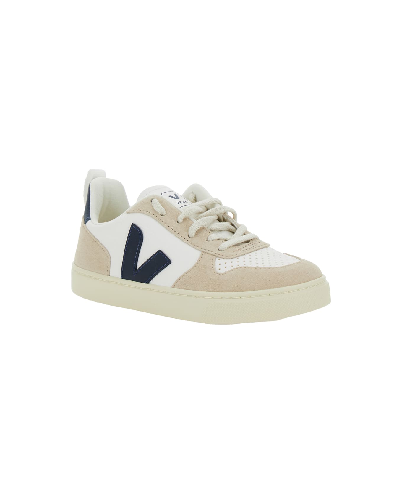 Veja 
v-10
 Sneaker With Suede Inserts In Faux Leather Boy - White