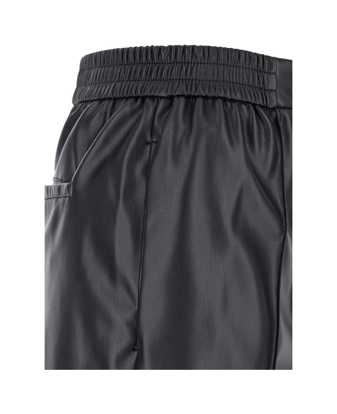 TwinSet Black Pants With Elastic Waistband And Logo In Eco Leather Woman - Black
