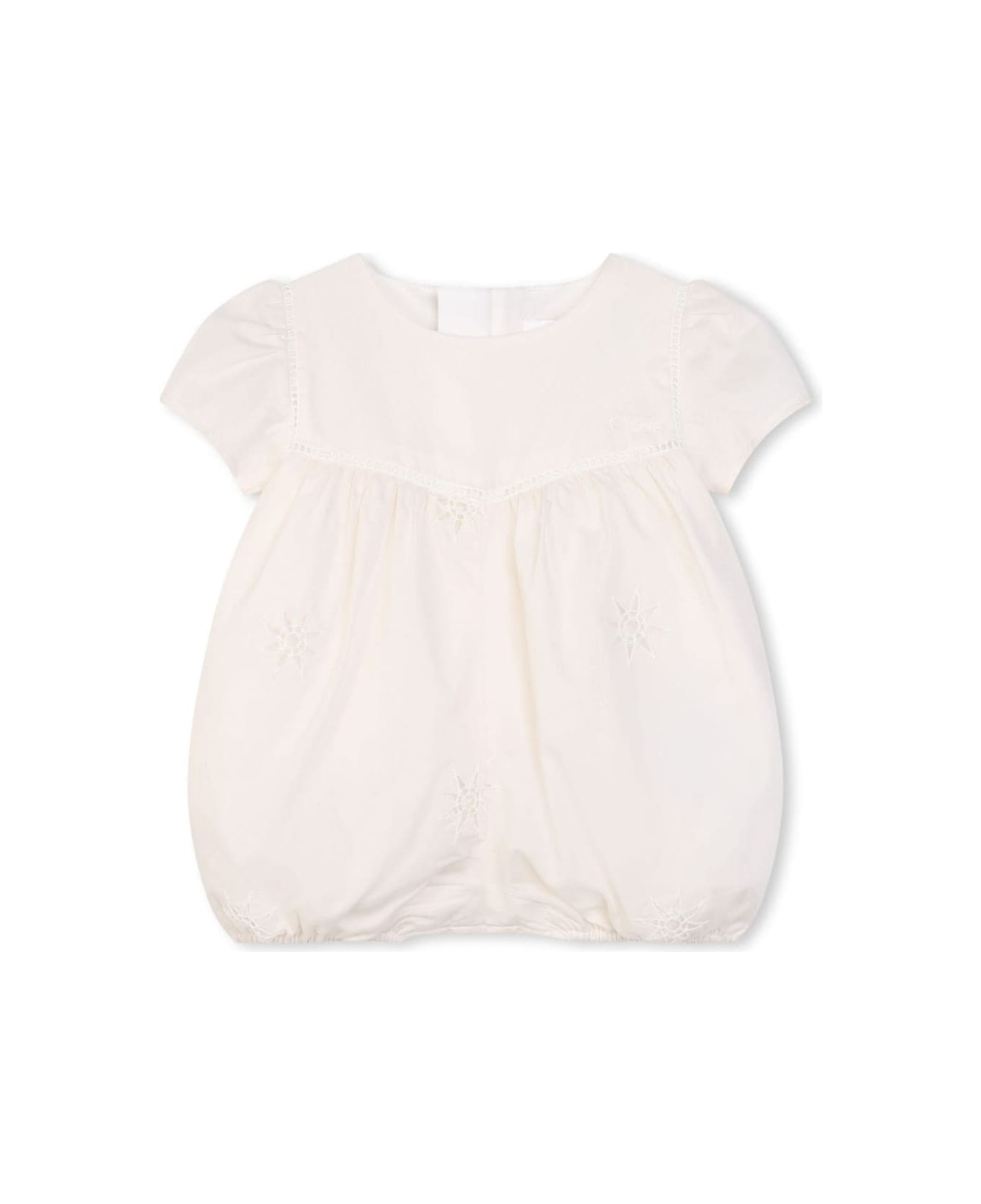 Chloé White Embroidered Romper In Cotton Baby - Orange ボディスーツ＆セットアップ