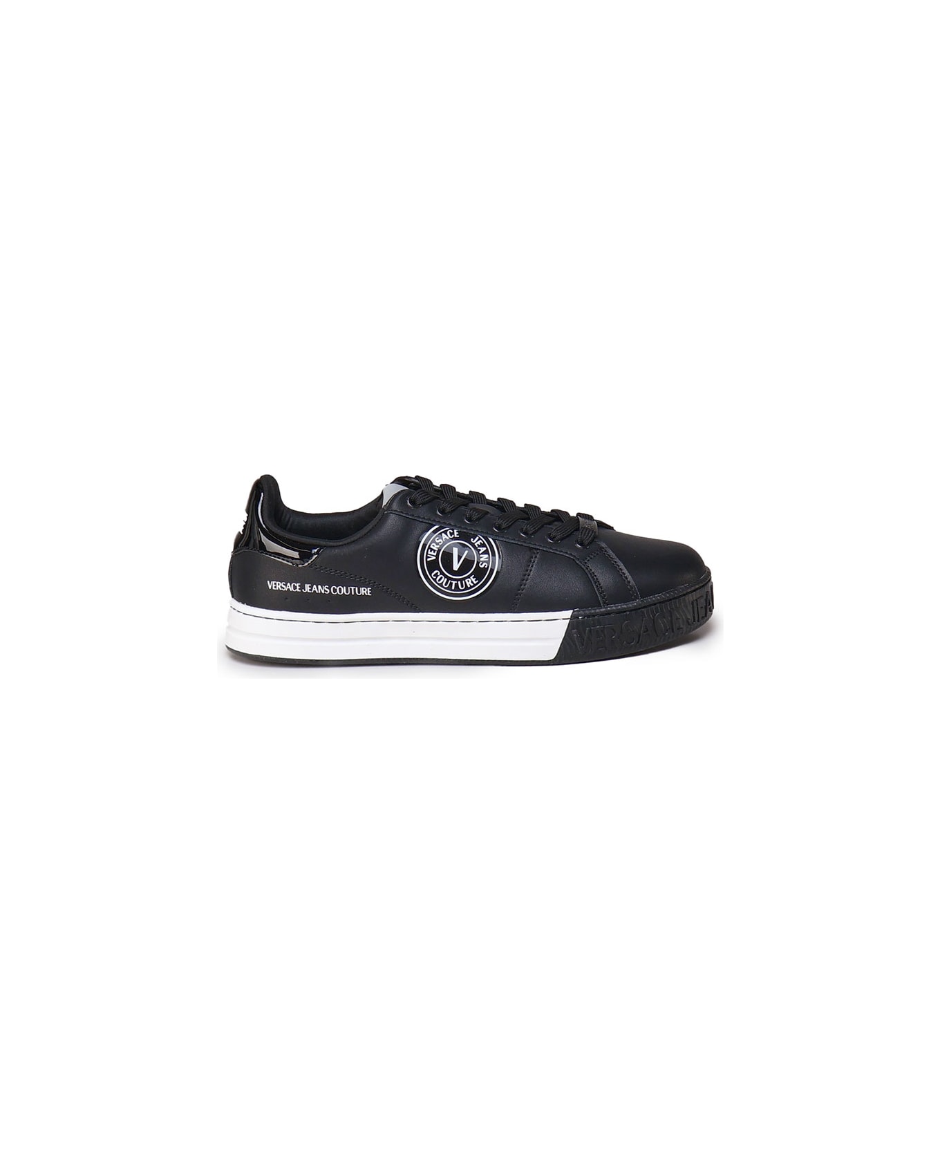 Versace Jeans Couture Leather Sneakers With Contrasting Logo - Black