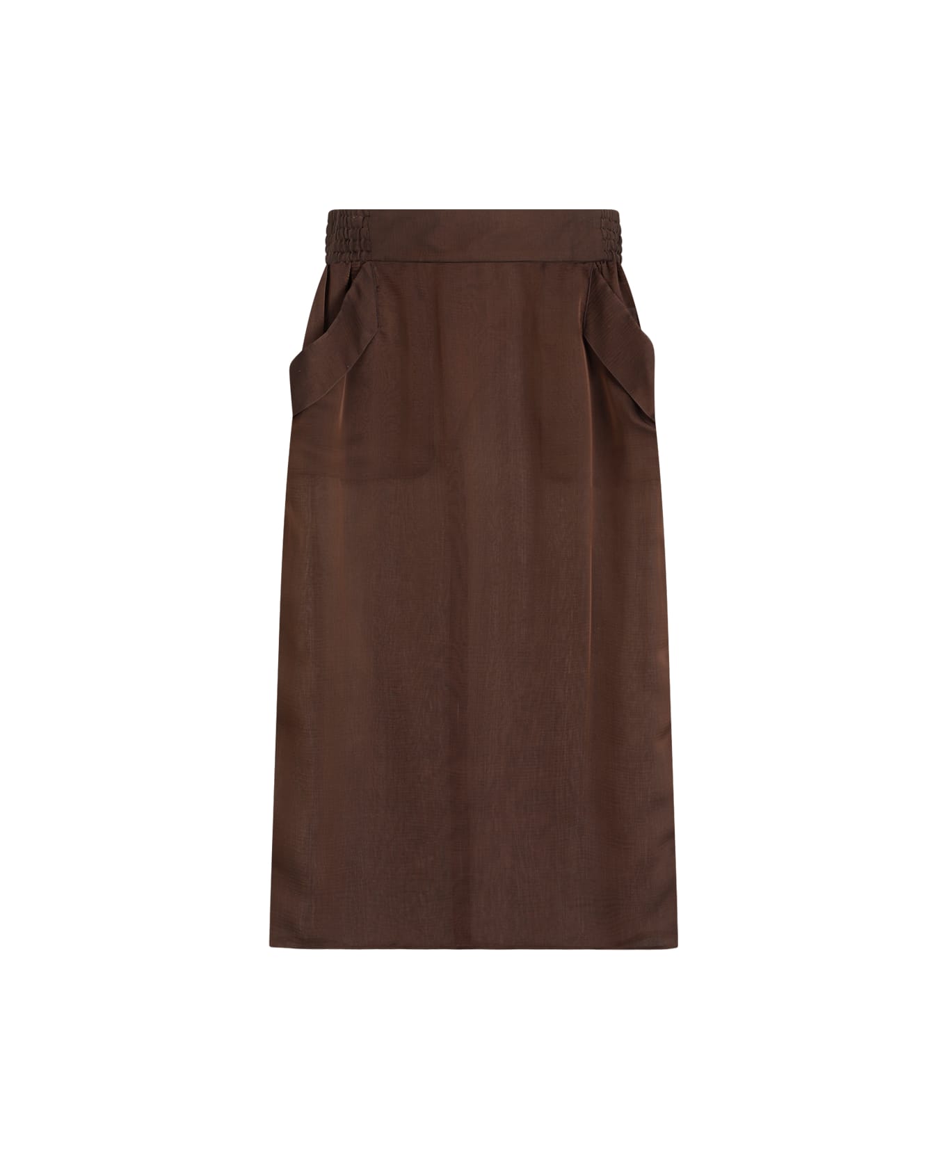 Saint Laurent Silk Midi Skirt - Marron