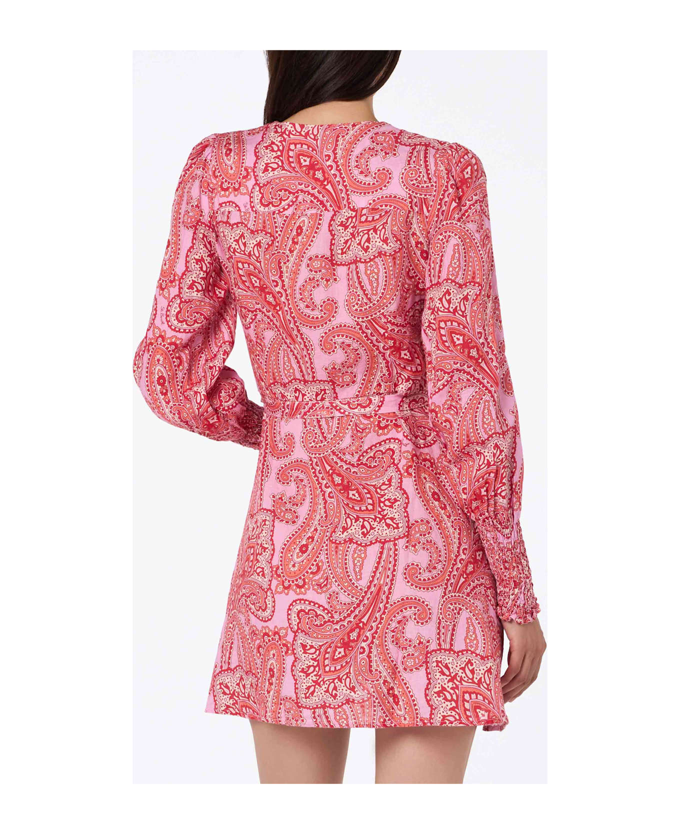 MC2 Saint Barth Linen Short Wrap Dress Brilly With Paisley Print - PINK