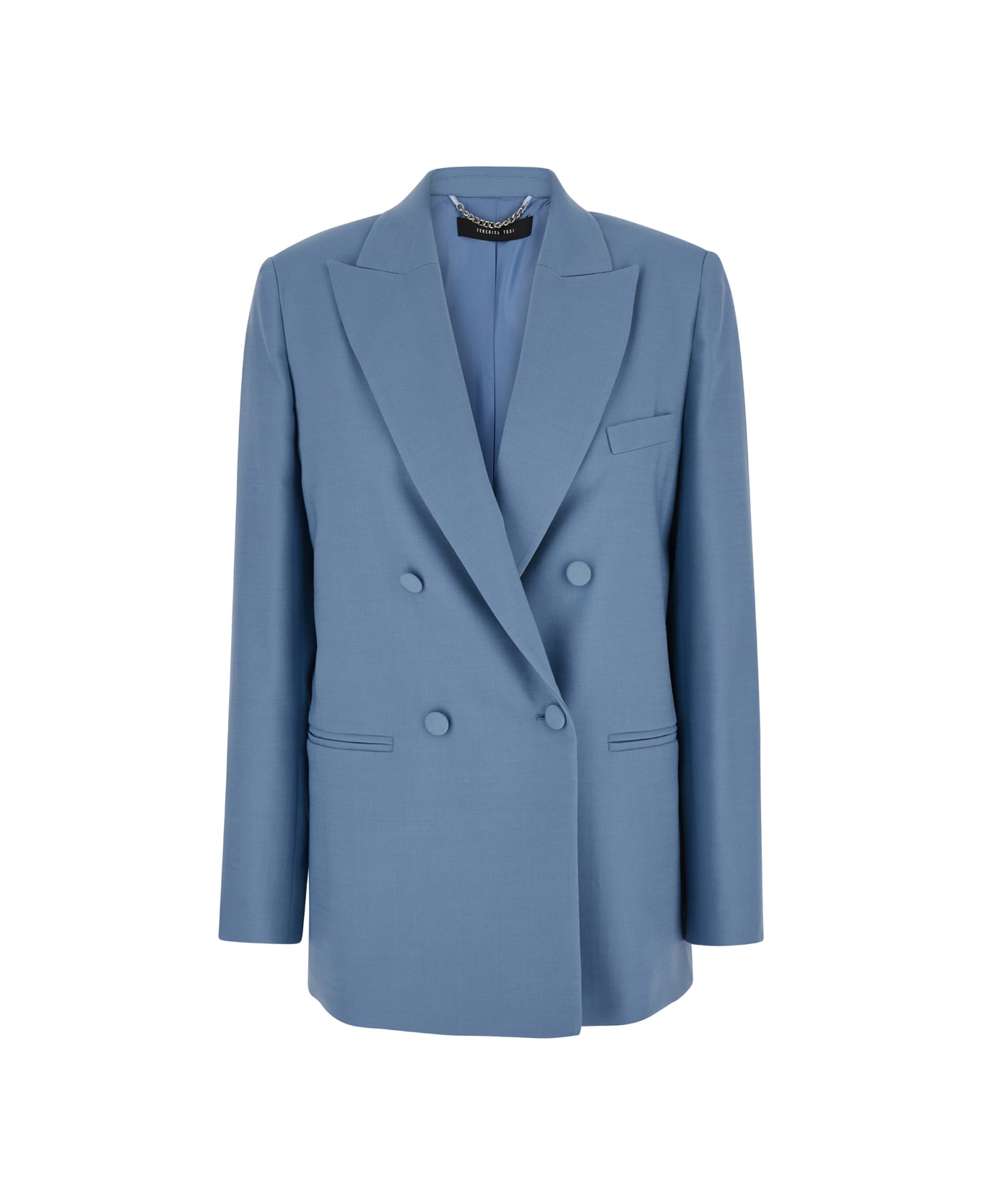 Federica Tosi Light Blue Double-breasted Blazer In Wool Blend Stretch Woman - Blu