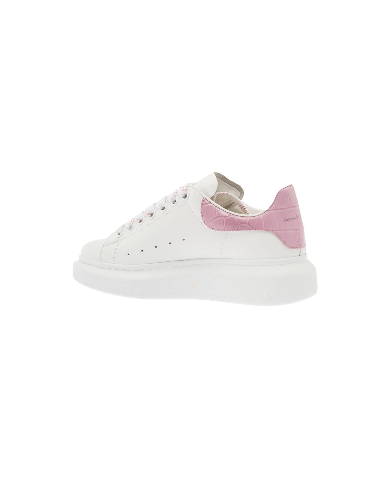 Alexander McQueen White 'larry' Low Top Sneakers With Croco Heel Counter In Calf Leather - White