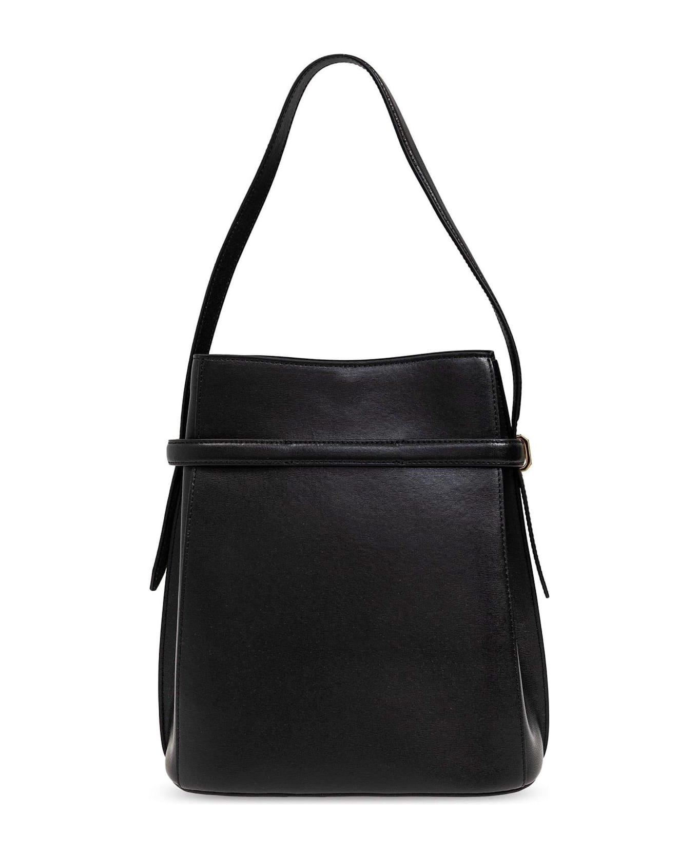 Totême Logo Detailed Belted Bucket Bag - Black