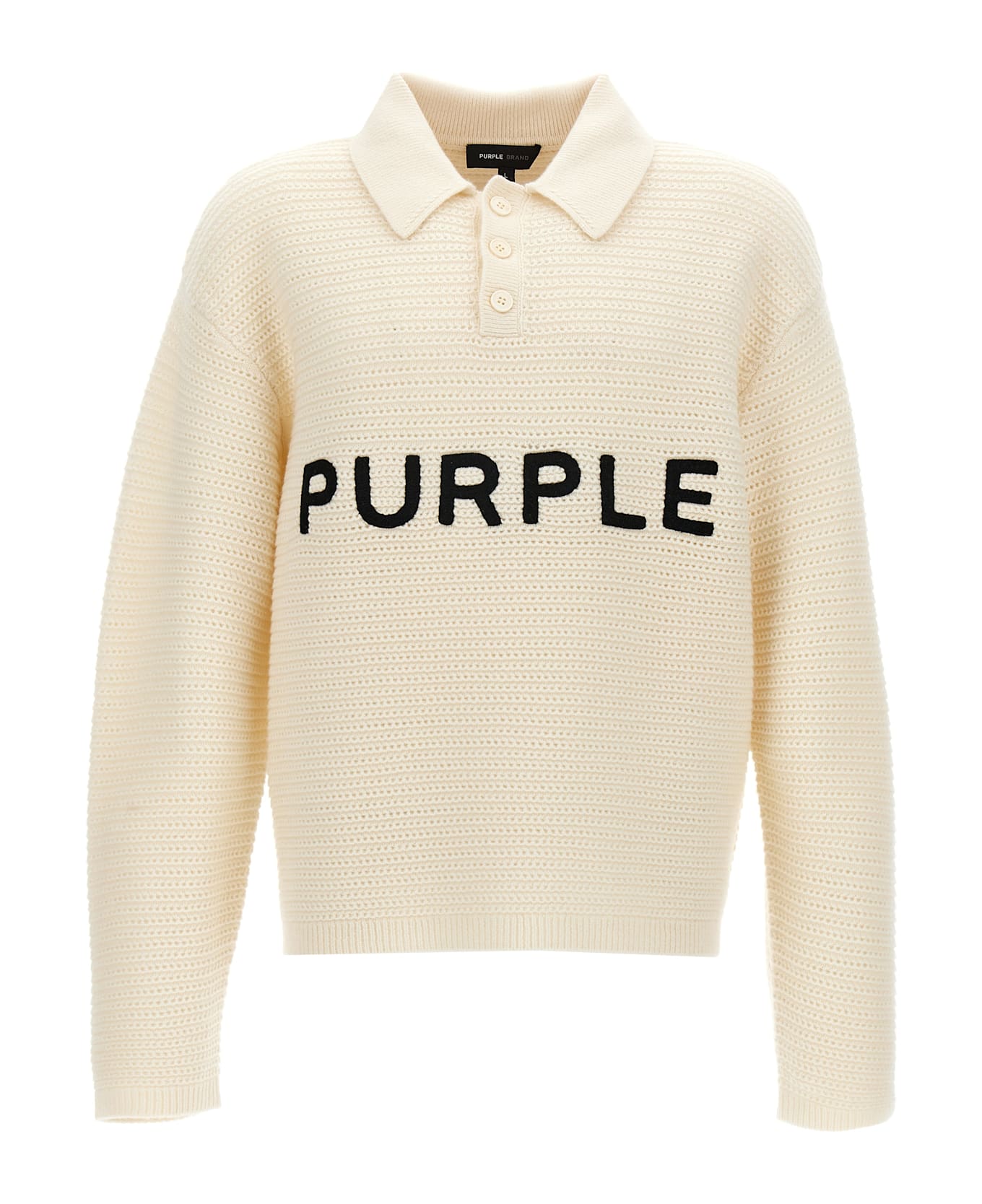 Purple Brand Logo Embroidery Sweater - White