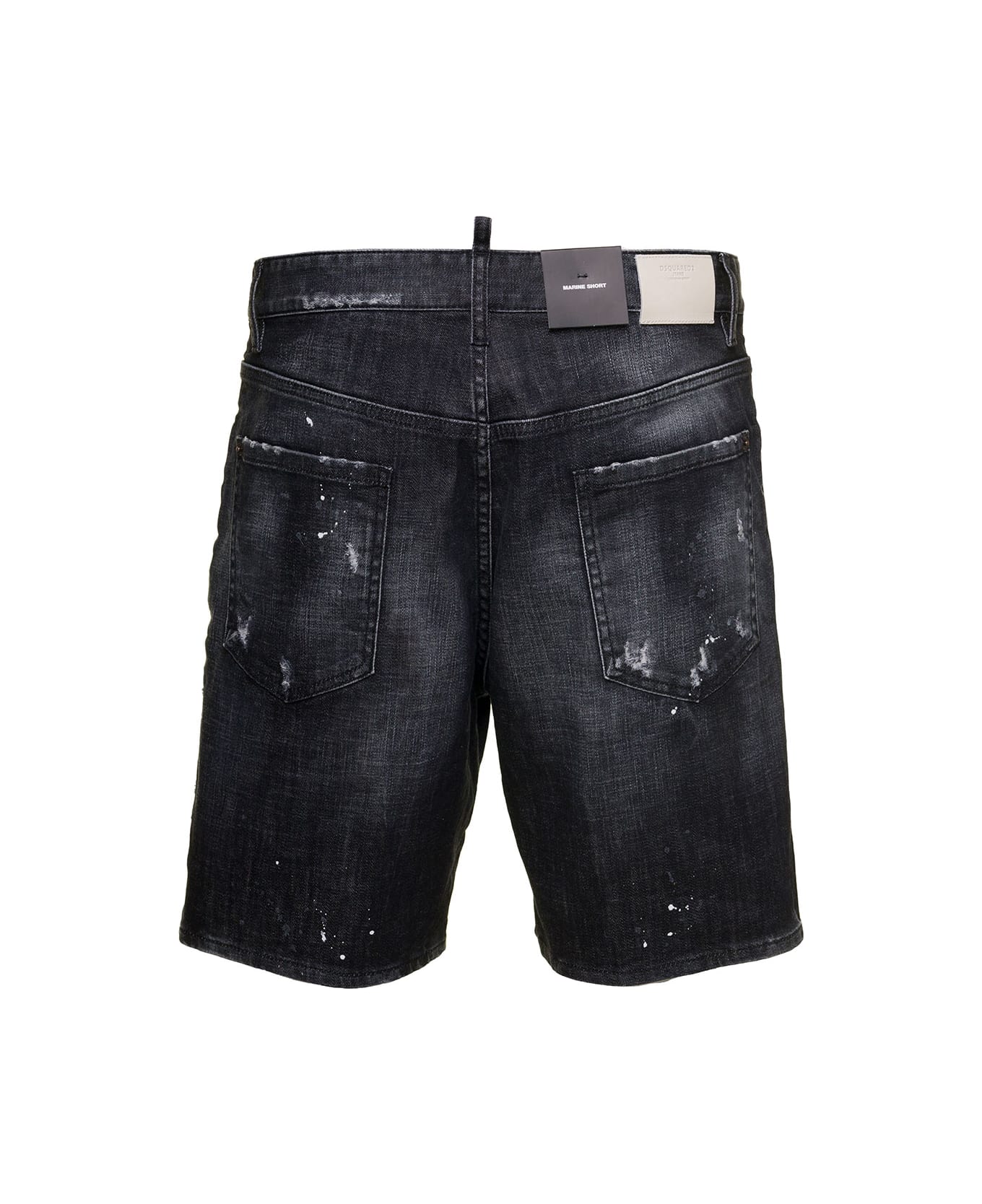 Dsquared2 Black Bermuda Short With Used-effect Details And Paint Stains In Cotton Denim Man D-squared2 - Black