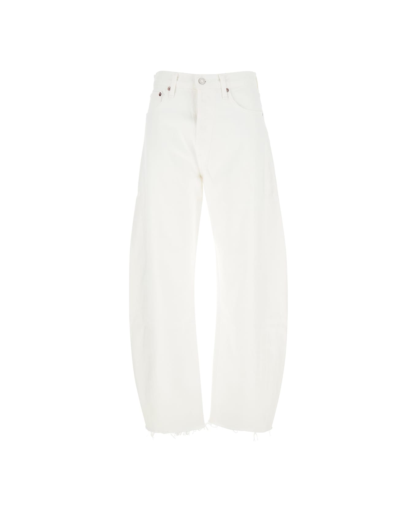 AGOLDE 'luna' White Jeans With Logo Patch On The Rear And Fringed Hem In Denim Woman - White