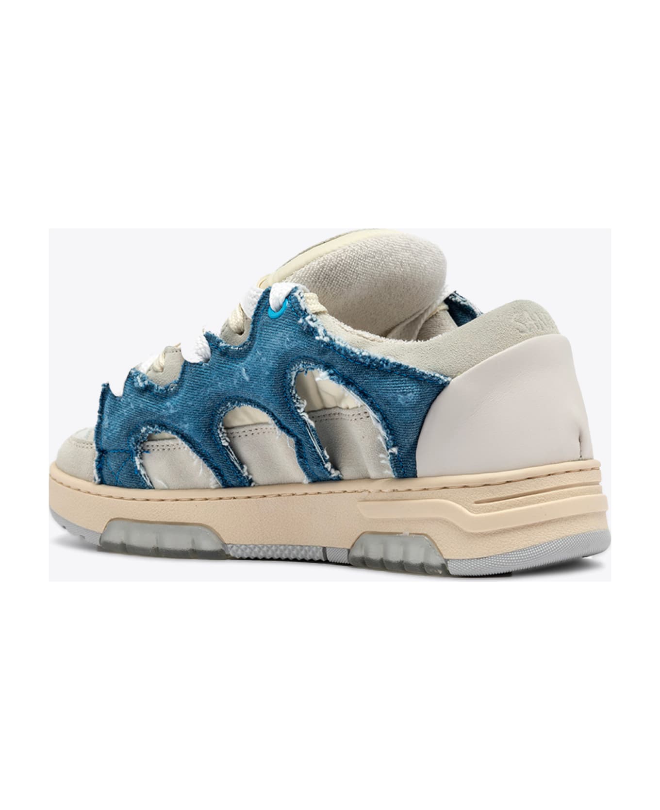 Paura Santha 1 Off white suede and blue denim low sneaker - Denim