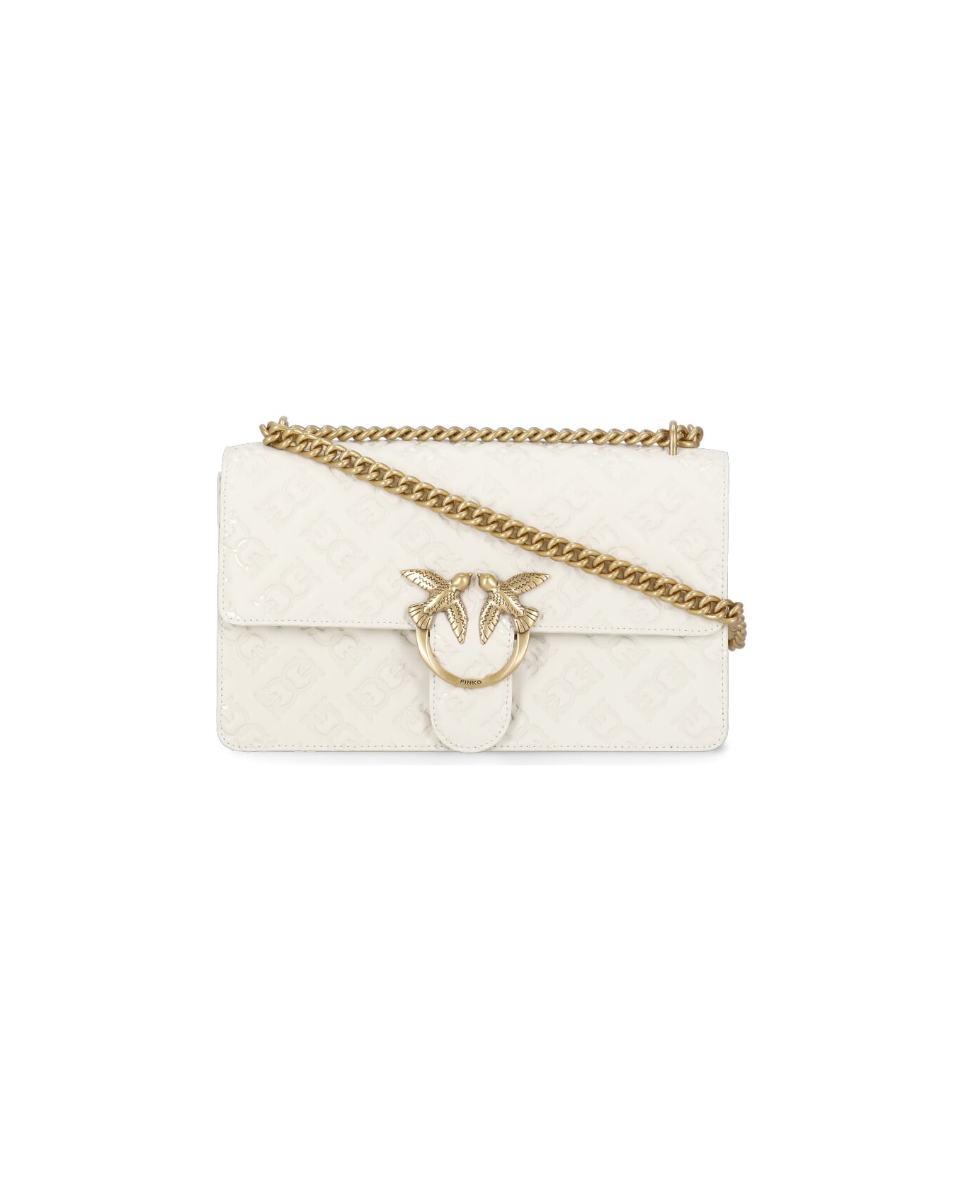 Pinko Love Bag Shoulder Bag - Q Bianco Seta Antique Gold