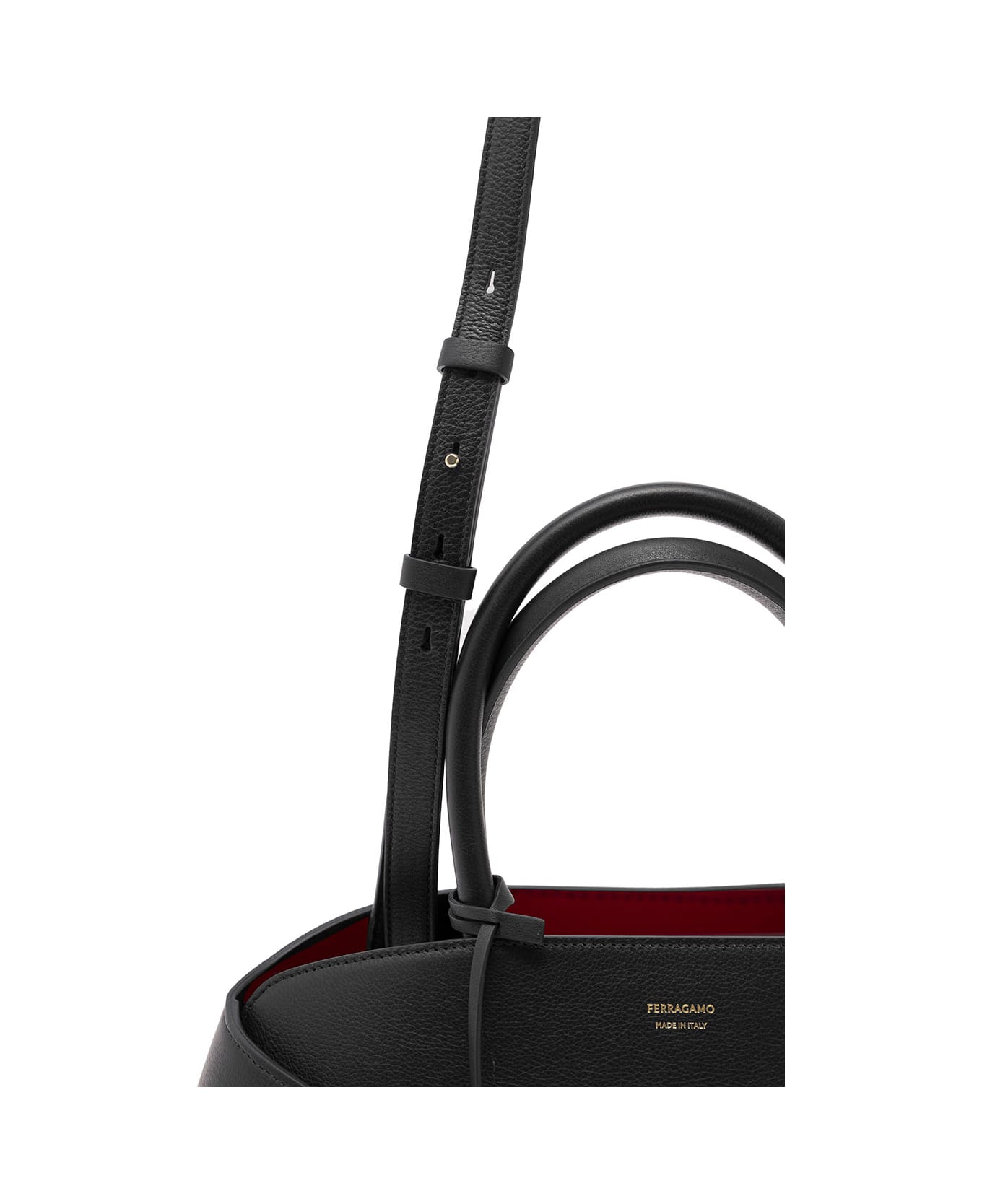 Ferragamo 'hug M' Black Handbag With Logo And Gancini Buckle In Leather Woman - Black