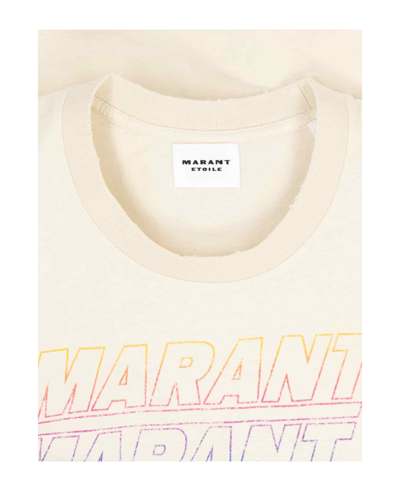 Marant Étoile Crewneck T-shirt With Multicolor Logo Print - Cream Tシャツ