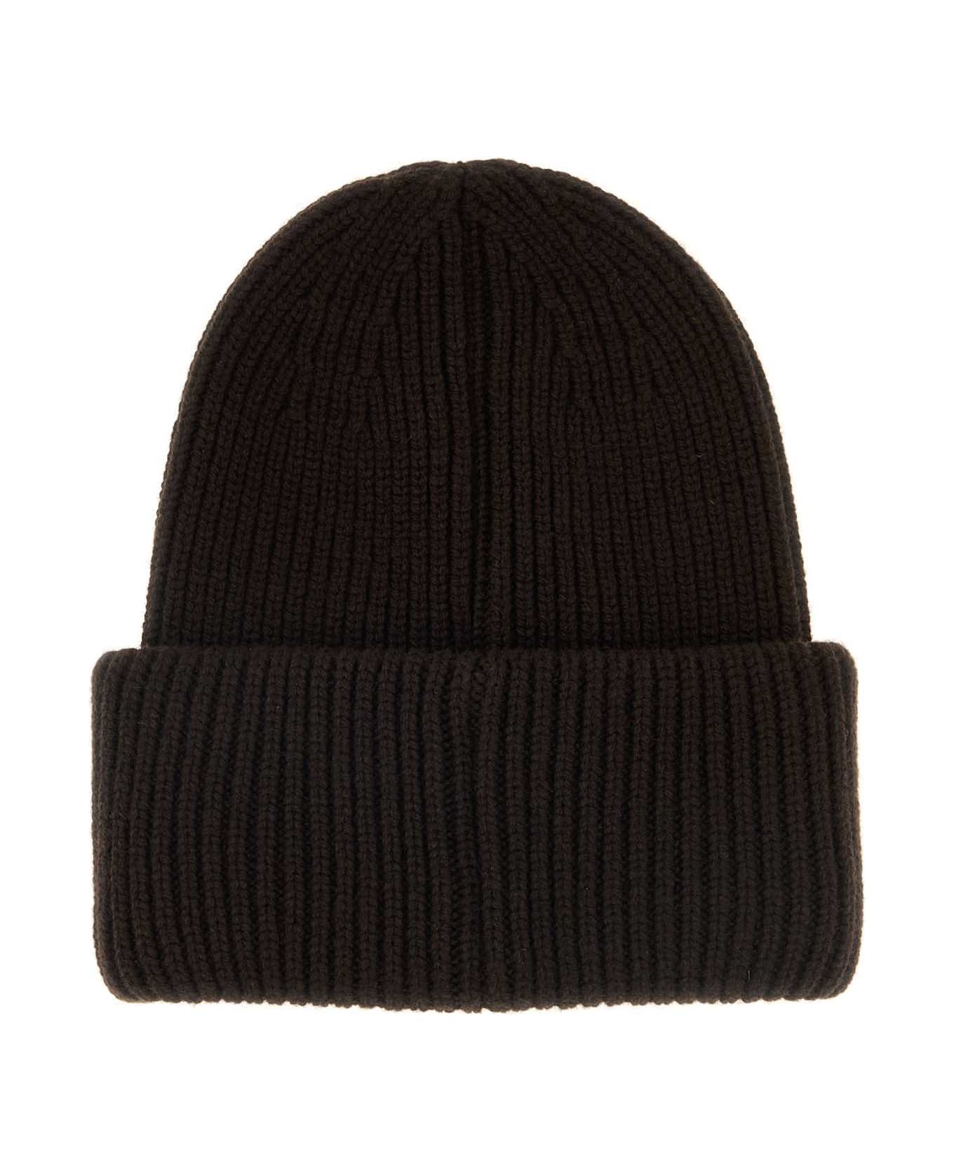 Moncler Dark Brown Wool Blend Beanie Hat - 243