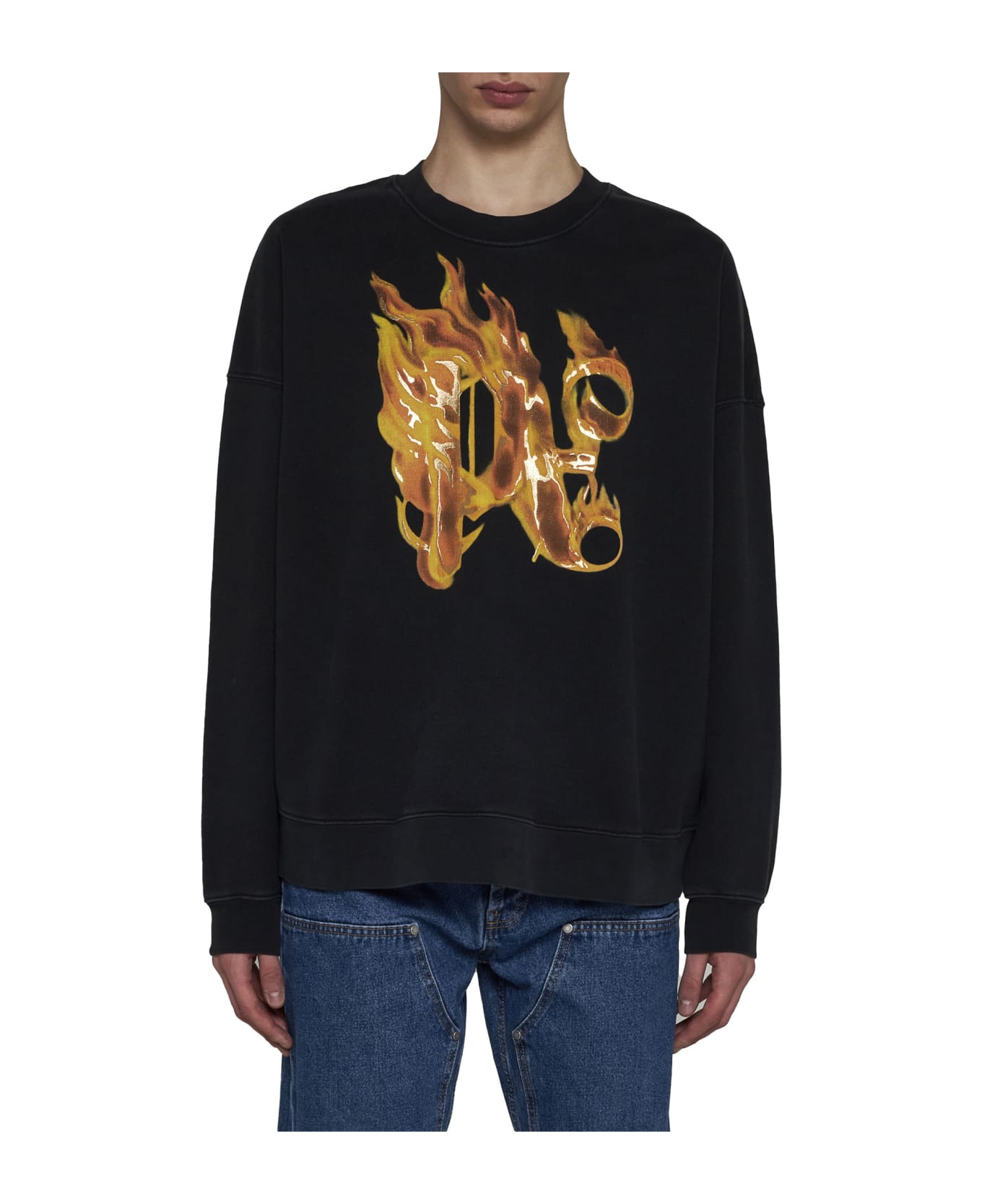 Palm Angels Sweatshirt With Front Monogram Burining - Black gold フリース