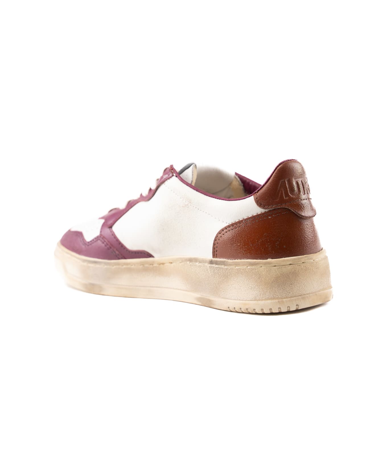 Autry Medalist Low Super Vintage Sneakers In White/purple Leather - Red
