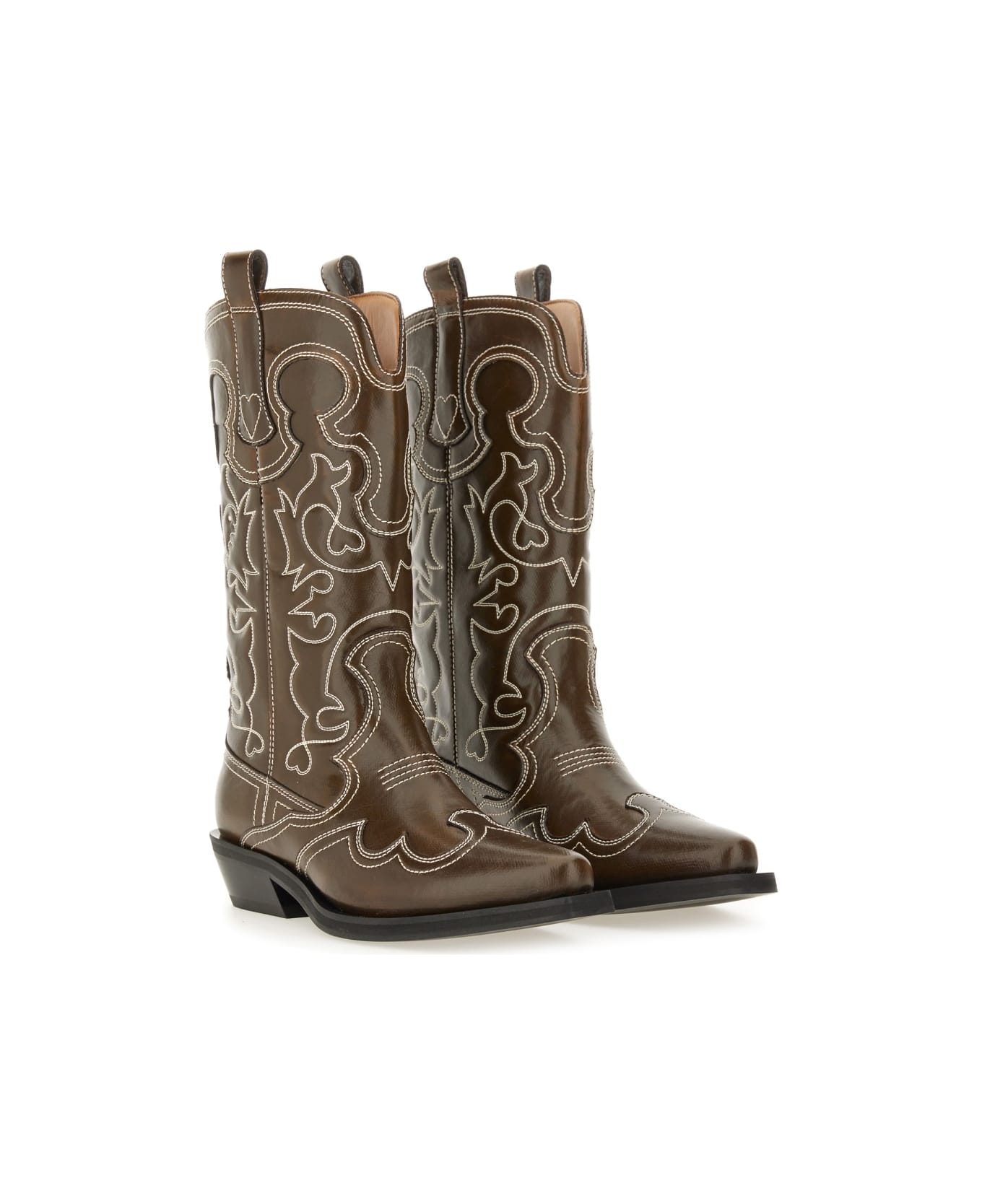 Ganni Embroidered "western" Boot - BLACK