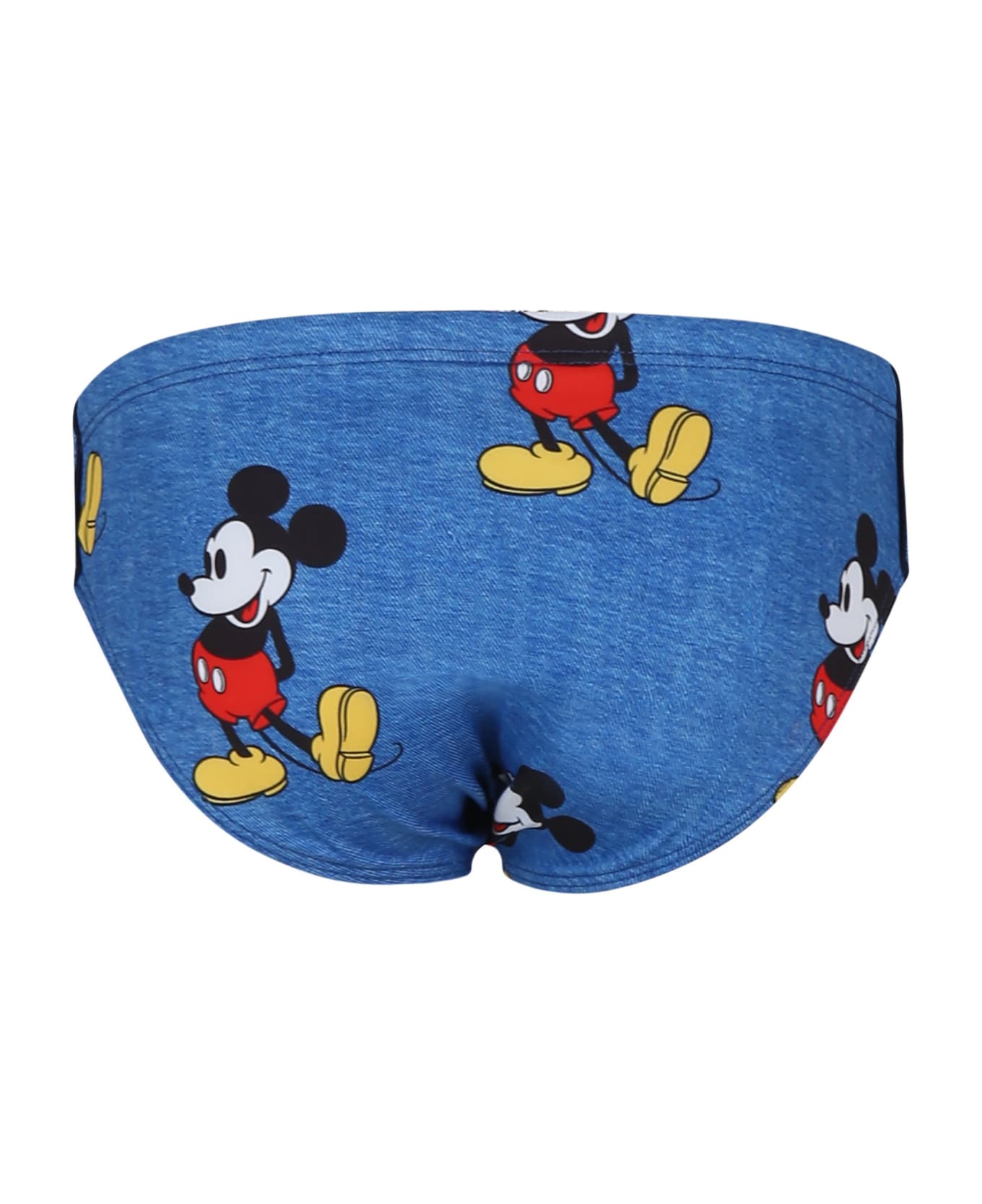 MC2 Saint Barth Blue Swim Briefs For Boy With Mickey Mouse Print And Logo - Blue 水着