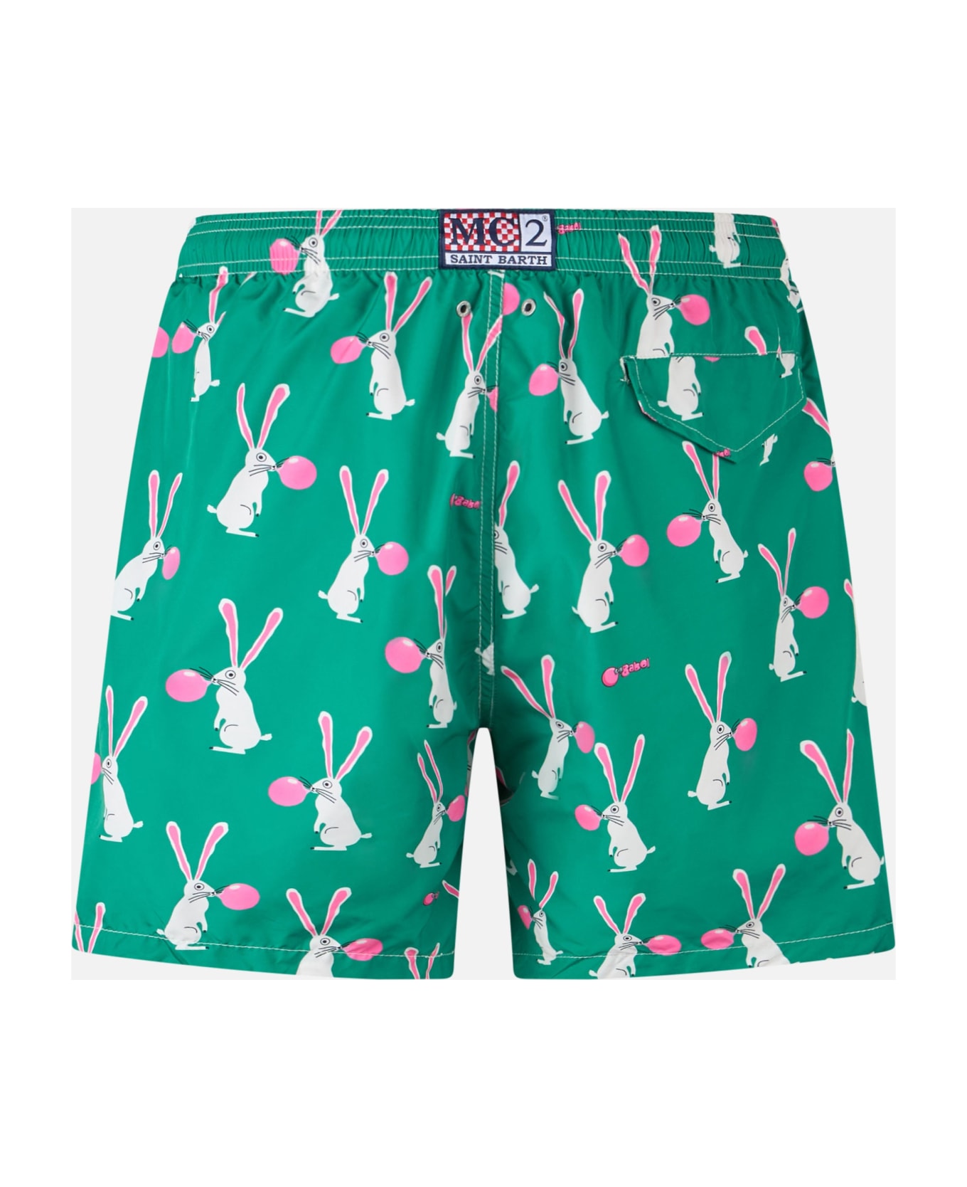 MC2 Saint Barth Man Lightweight Fabric Swimshorts Lighting With Big Babol Rabbits Print | Big Babol Special Edition - GREEN