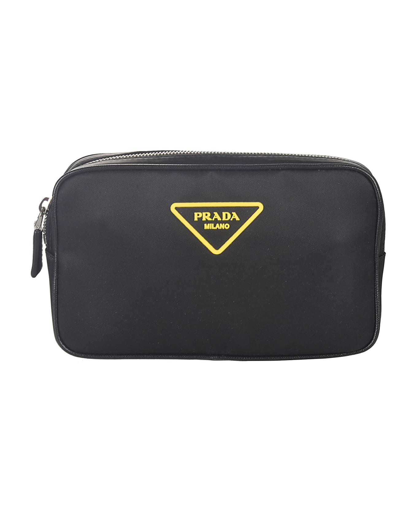 Prada Top Zip Buckled Shoulder Bag - Black/Yellow