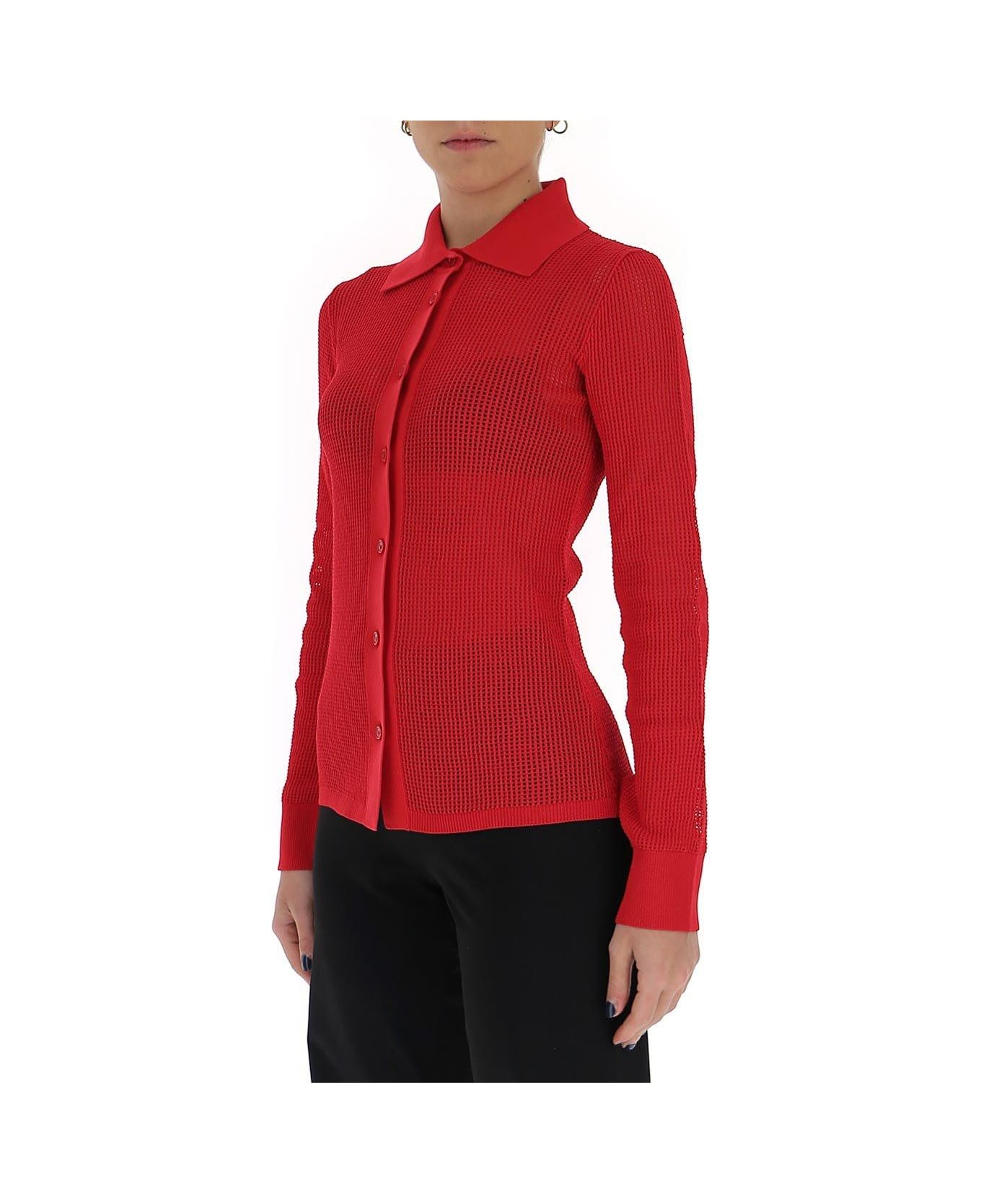 Bottega Veneta Mesh Buttoned Cardigan - RED