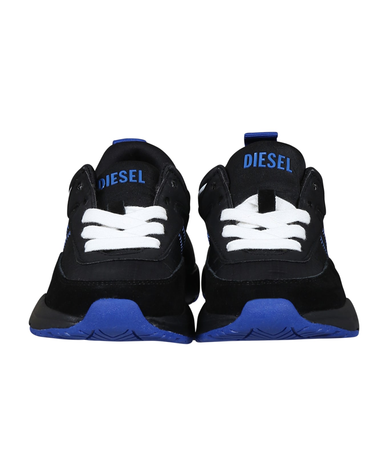 Diesel Black Sneakers For Kids With Blue Logo - Black