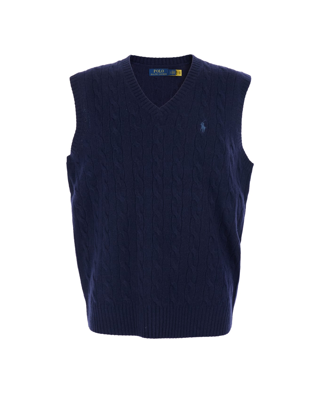 Polo Ralph Lauren Blue Vest With V Neck And Pony Embroidery On The Front In Wool And Cashmere Man - Blu