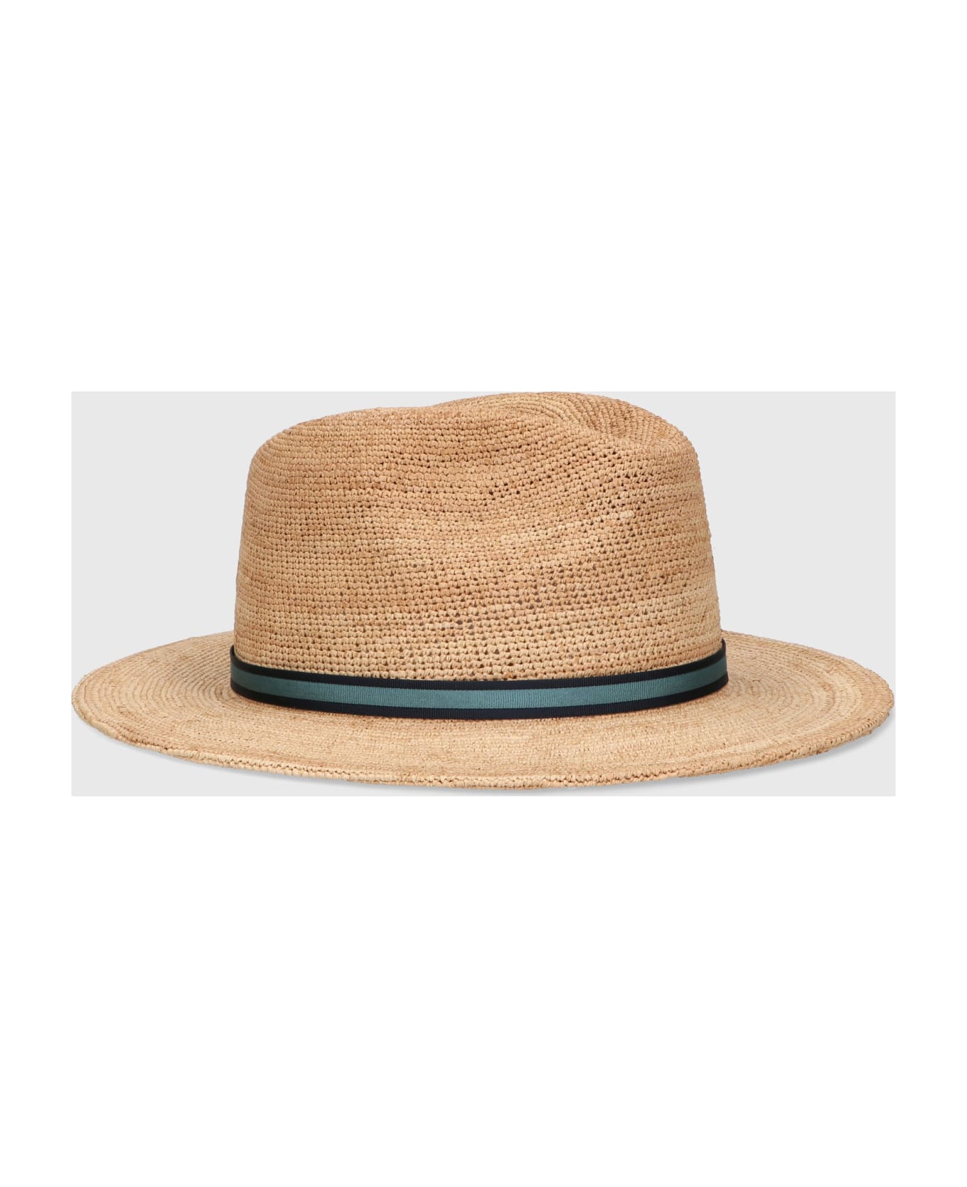 Borsalino Argentina Fine Raffia Crochet - NATURAL, TURQUOISE/BLACK HAT BAND 帽子