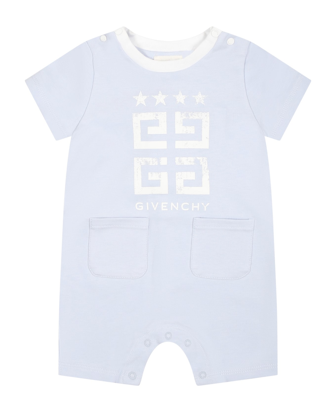 Givenchy Light Blue Romper For Baby Boy With Logo - Light Blue ボディスーツ＆セットアップ
