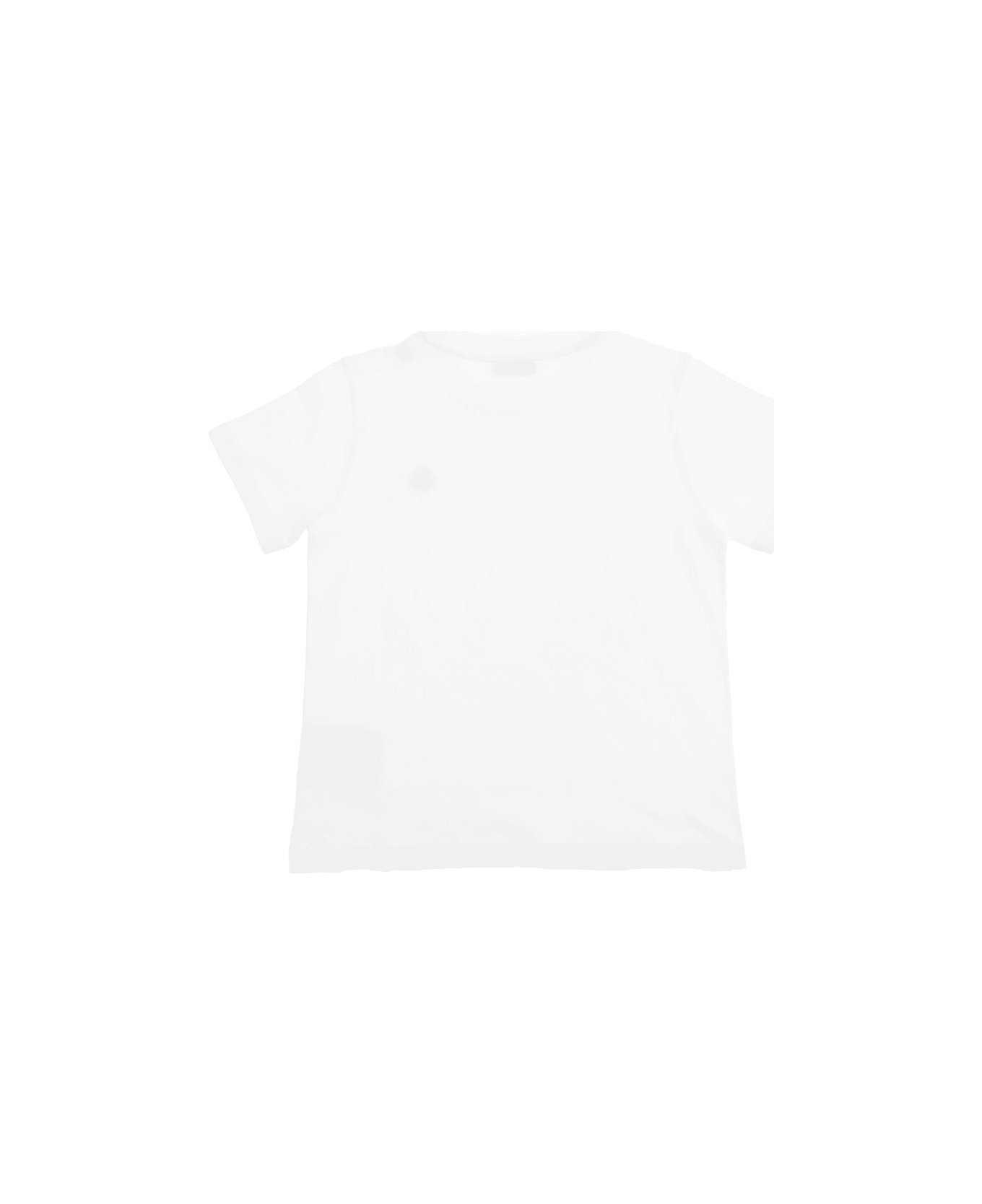 Moncler White Crewneck T-shirt With Logo Patch In Cotton Boy - White
