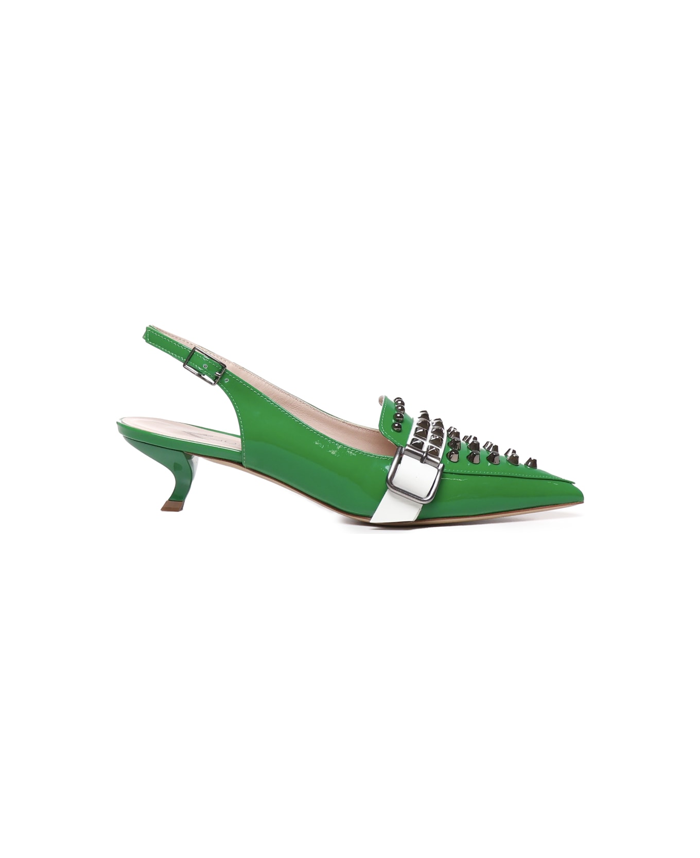 Alchimia Patent Slingback With Studs And Buckle - Green ハイヒール