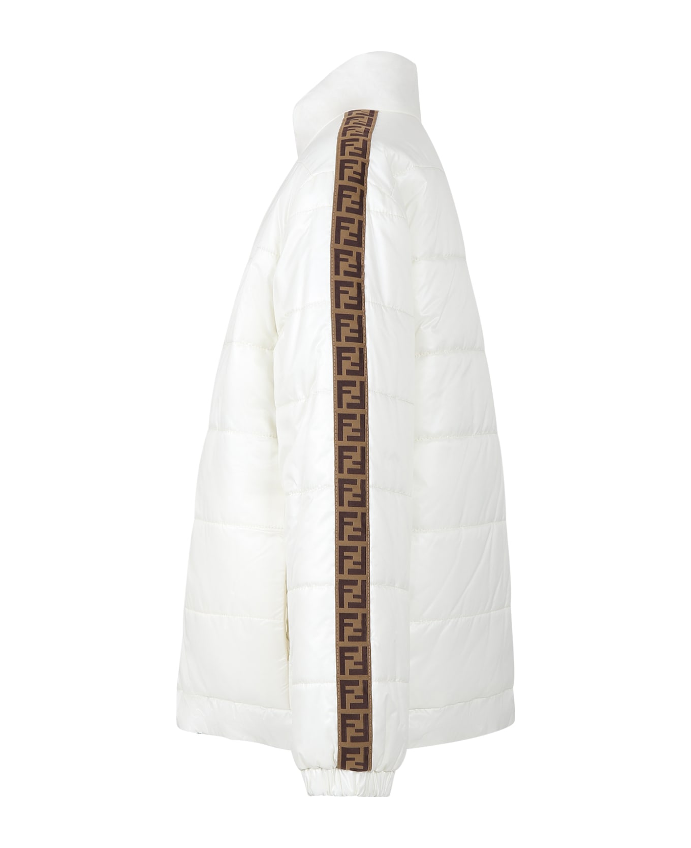 Fendi Ivory Reversible Padded Jacket For Kids - White コート＆ジャケット