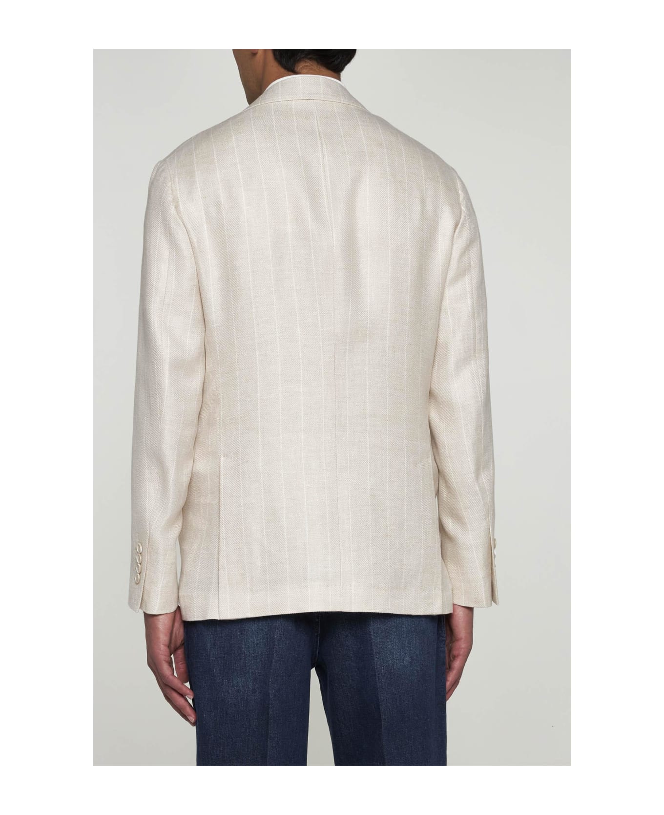 Brunello Cucinelli Pinstriped Linen-blend Single-breasted Blazer - Beige ブレザー