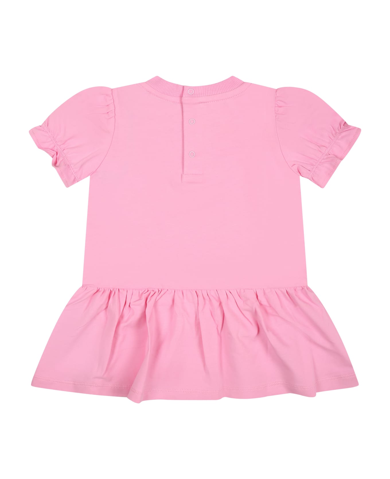Moschino Pink Dress For Baby Girl With Teddy Bear Print - Pink ウェア