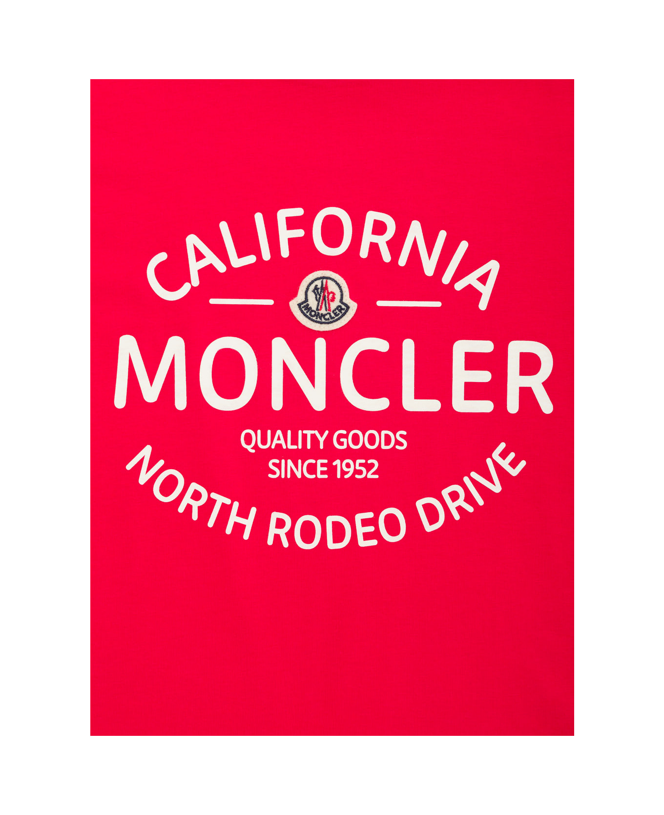 Moncler Red Crewneck T-shirt With Logo Print And Patch In Cotton Boy - Red