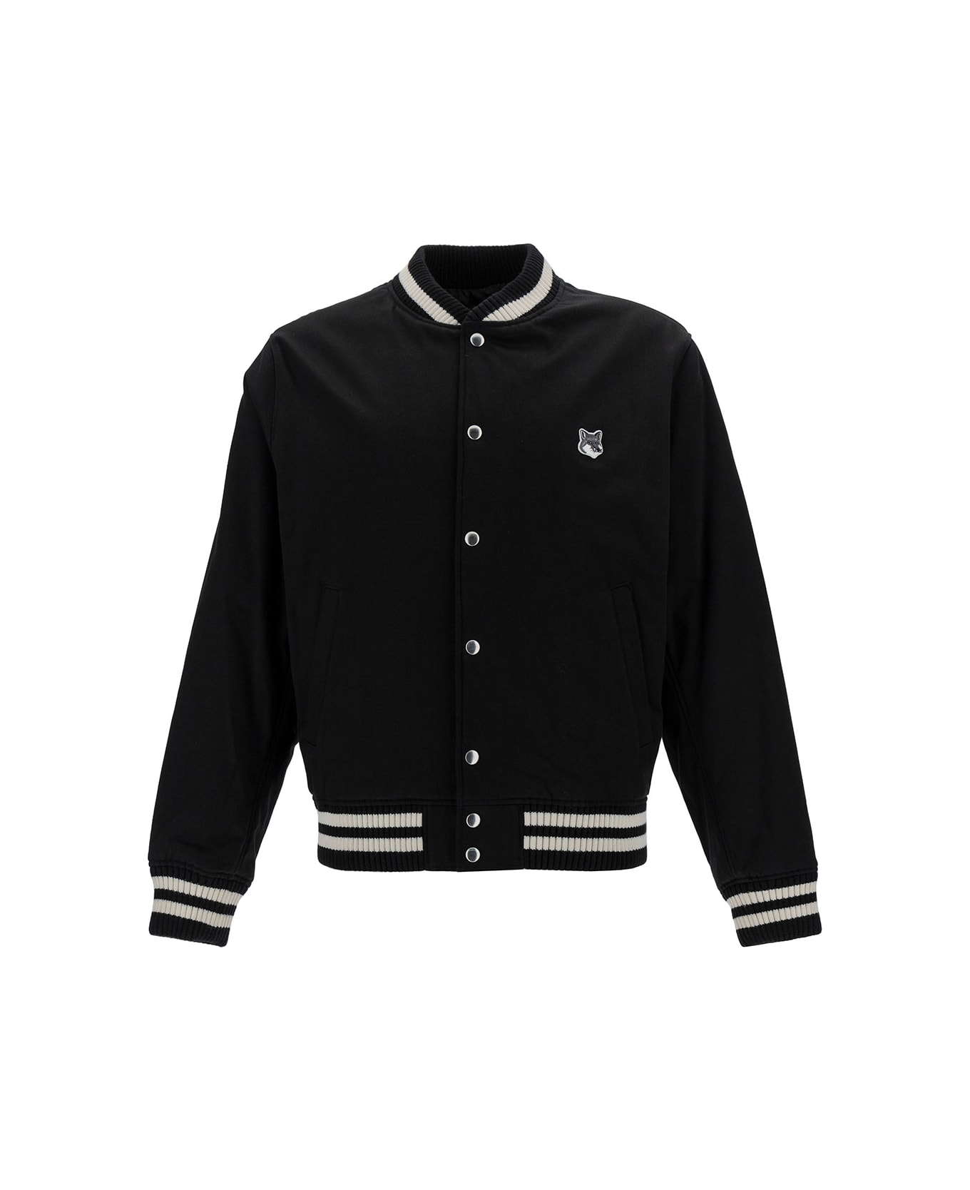 Maison Kitsuné Black Varsity Jacket With Fox Head Patch In Cotton Man - Black