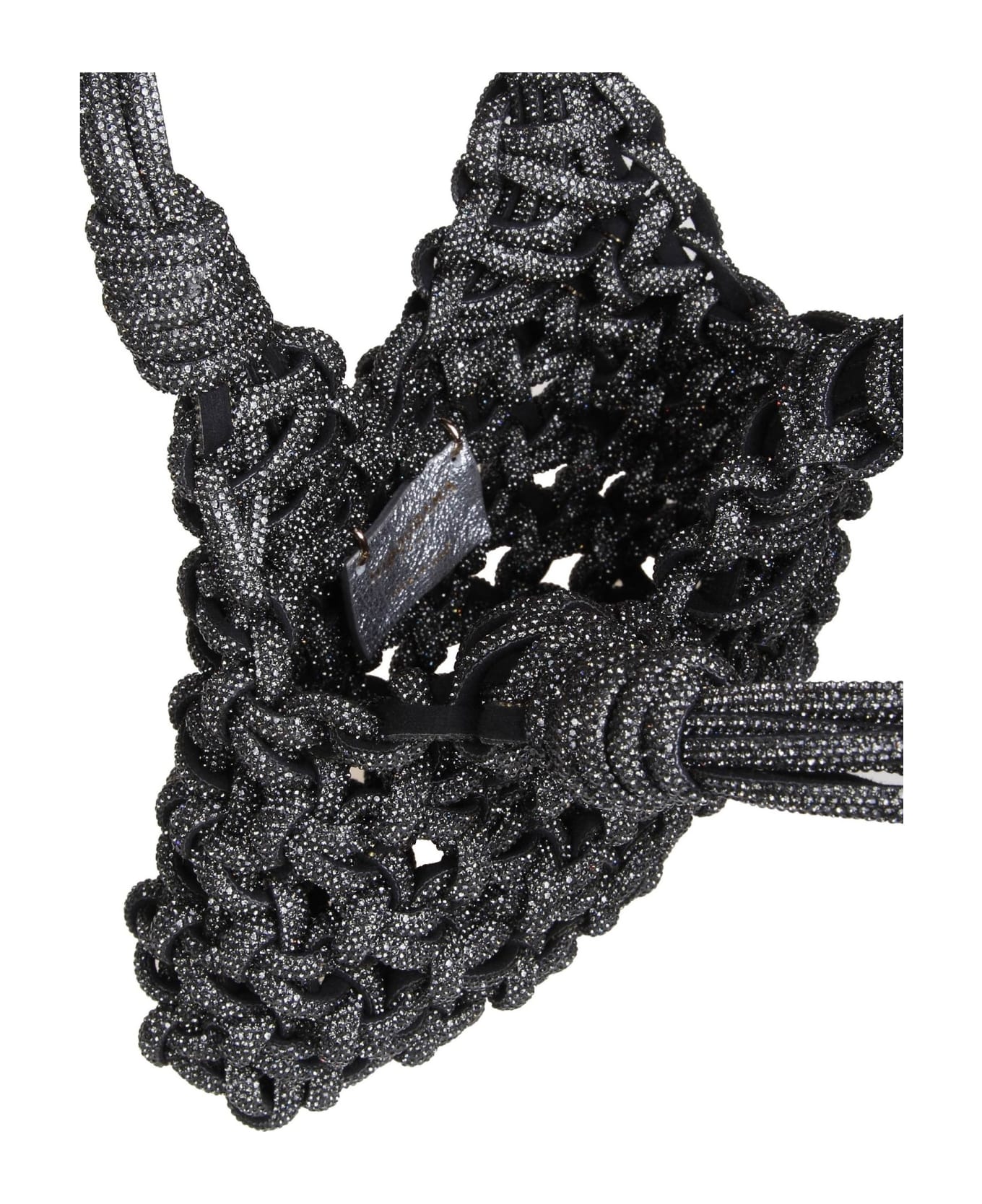 Hibourama Jewel Bag With Weaving And Applied Crystals - Black トートバッグ