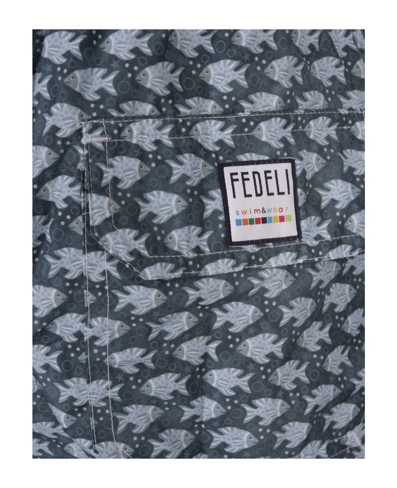 Fedeli Petroleum Swim Shorts With Pink Fish Pattern - Green