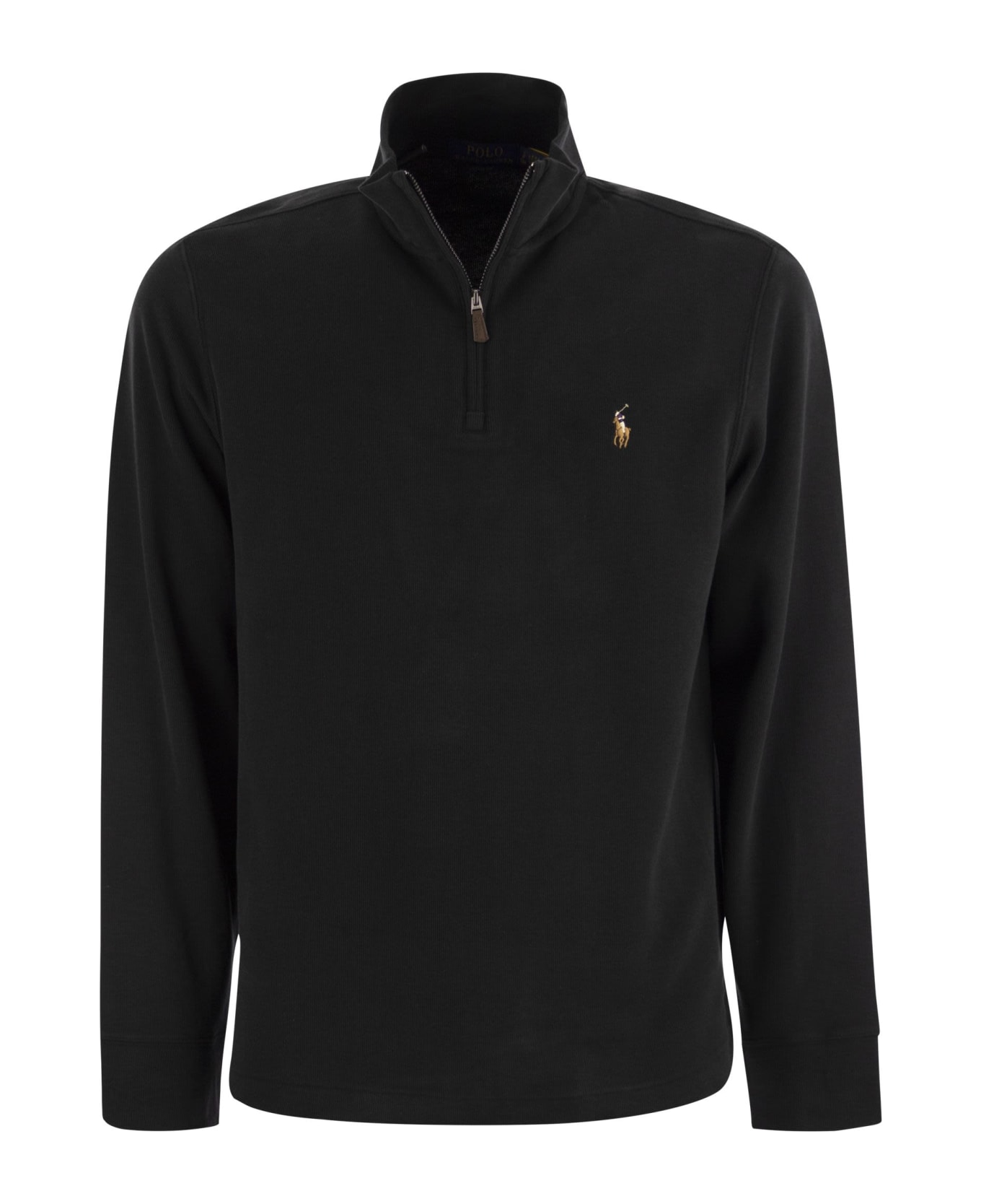 Polo Ralph Lauren Ribbed Pullover With Zip - Black