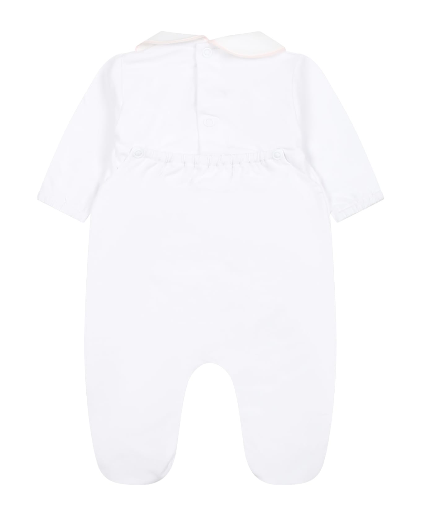Little Bear White Babygrown For Baby Girl With Polka Dots - White