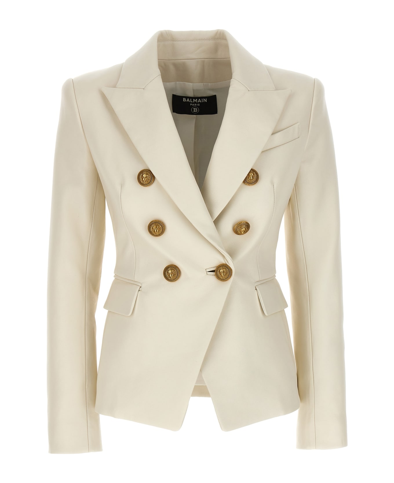 Balmain For Double-breasted Leather Blazer - White