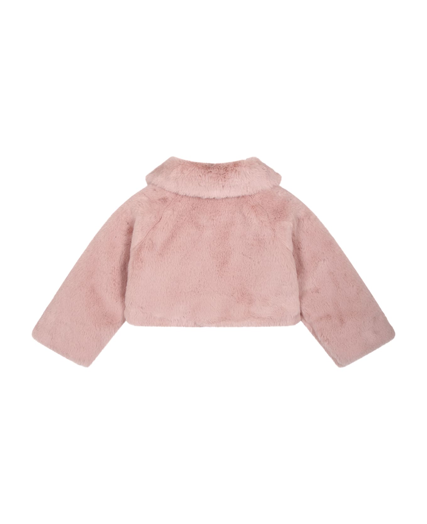 Monnalisa Pink Faux Fur For Baby Girl With Bow - Pink コート＆ジャケット