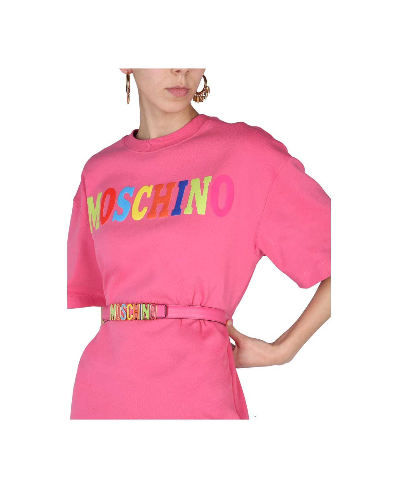Moschino Flocked Logo Dress - FUCHSIA