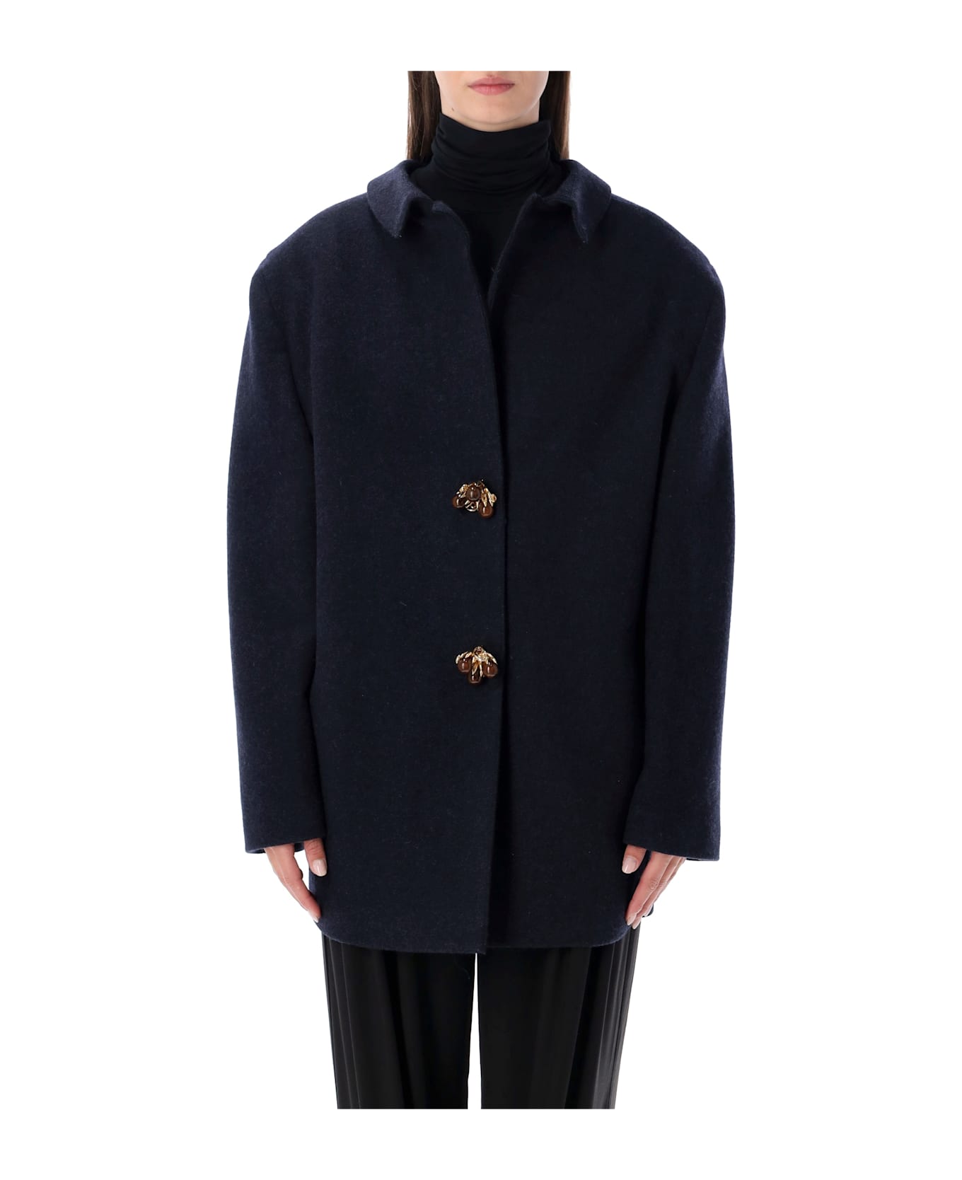 Prada Shetland Wool Jacket With Jewel Buttons - BLUE