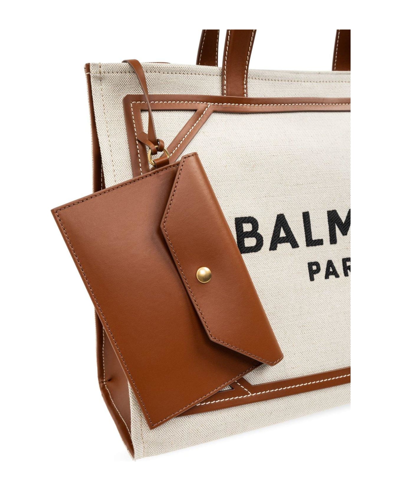 Balmain B-army Logo-embroidered Top Handle Bag - Beige
