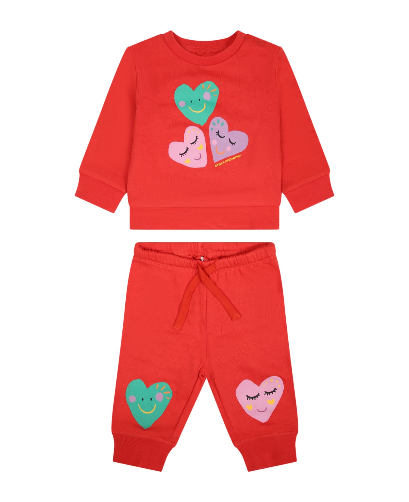 Stella McCartney Kids Red Set For Baby Girl With Multicolor Hearts - Red ボトムス
