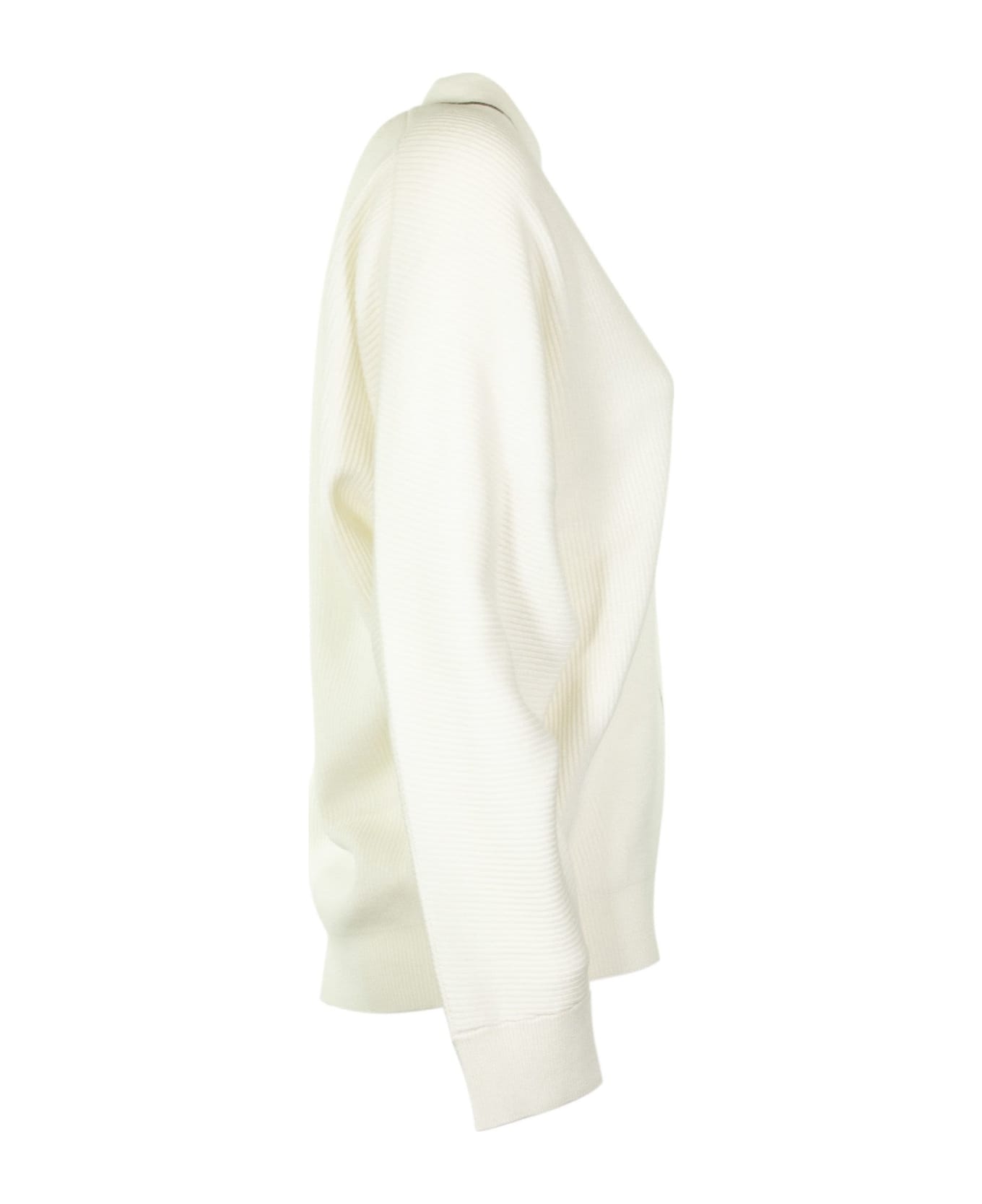 Brunello Cucinelli White V-neck Sweater Cashmere Sweater With Monili - White カーディガン