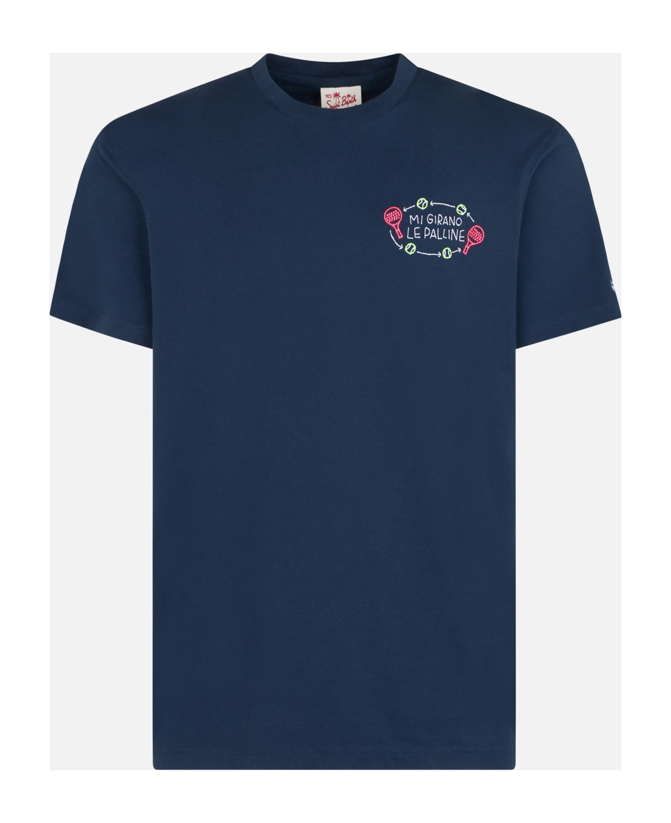 MC2 Saint Barth Man Classic Fit Cotton Jersey T-shirt Portofino With Mi Girano Le Palline Embroidery | Insulti Luminosi Special Edition - BLUE